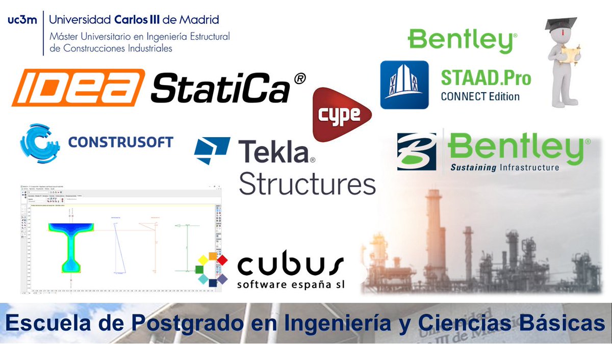 Estructur_UC3M's tweet photo. El Máster en #Ingeniería #Estructural de #Construcciones #Industriales de la @uc3m, forma especialistas con una sólida base conceptual apoyada por utilización de software específico. 
#staadPro #teklastructures #ideastatica #cype
@uc3m, la mejor universidad joven de España https://t.co/EuL55oduFF