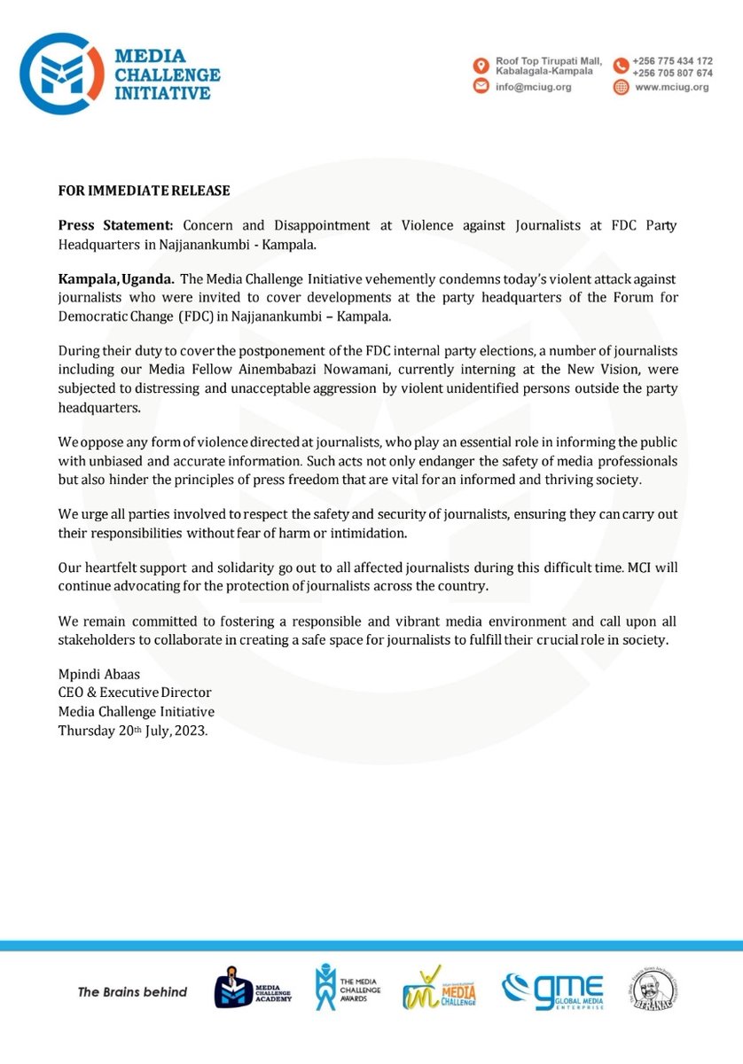 Yesterday journalists were attacked, beaten & robbed @FDCOfficial1 HQ. We vehemently condemn any form of attack and intimidation on journalism and journalists. Here is our statement. We call for collective solidarity against press abuse. #FreethePress
 #JournalismIsNotACrime