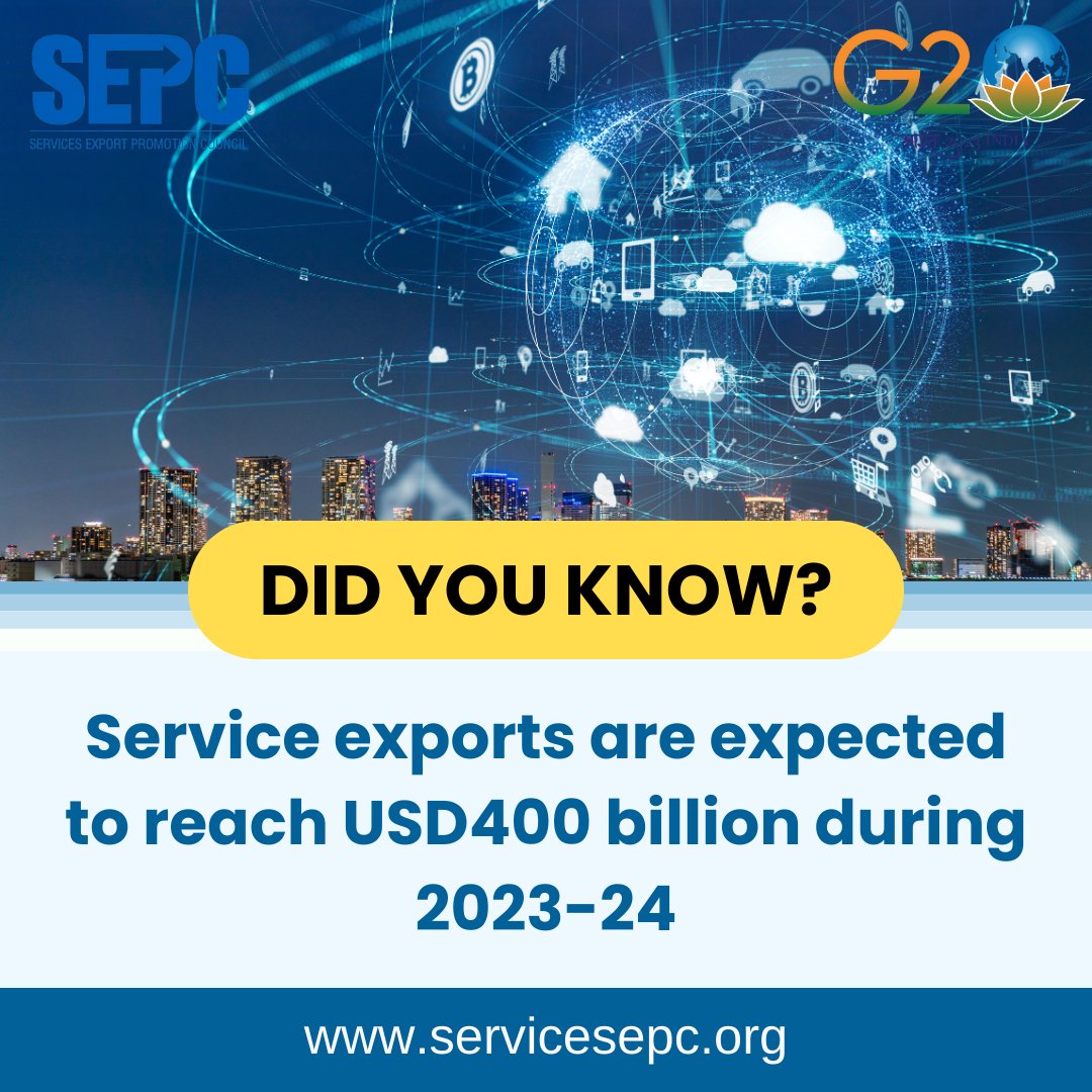 Sepc_India's tweet image. This is the kind of robust growth expected in Service exports in the financial year 23-24. Promising, isn't it?
#GlobalOutreach #TradeTrends #IndiaExportingSuccess #services #IndiaServes #exports #ExportersIndia #shipping #businessgrowth #NetworkingOpportunity #india #freight