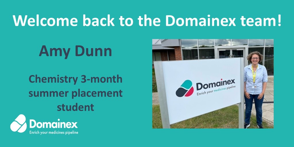 Domainex_UK's tweet photo. We are delighted to welcome Amy Dunn back to #Domainex for a 3-month summer placement during her Natural Sciences degree at the University of Cambridge. Amy previously spent a year in our #chemistry and #biology departments as a placement student before starting her degree. https://t.co/H0o2ZlBQuY