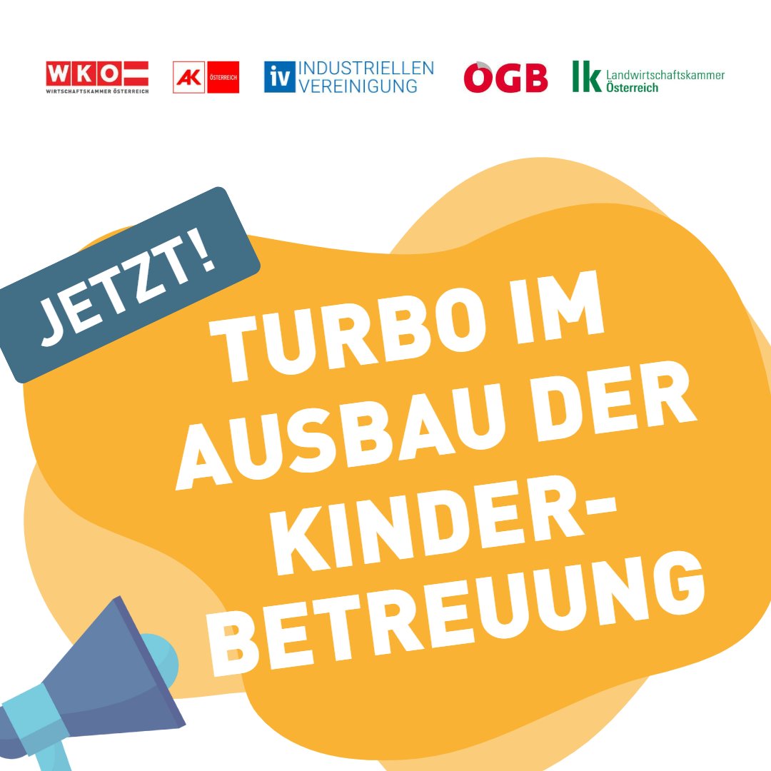Derzeit liegt die Betreuungsquote bei den unter Dreijährigen in Österreich nur bei 29,9%. Hier braucht es also dringend Verbesserungen. Als Sozialpartner fordern wir daher: Mehr Plätze und längere Öffnungszeiten! 💼🏫🕒