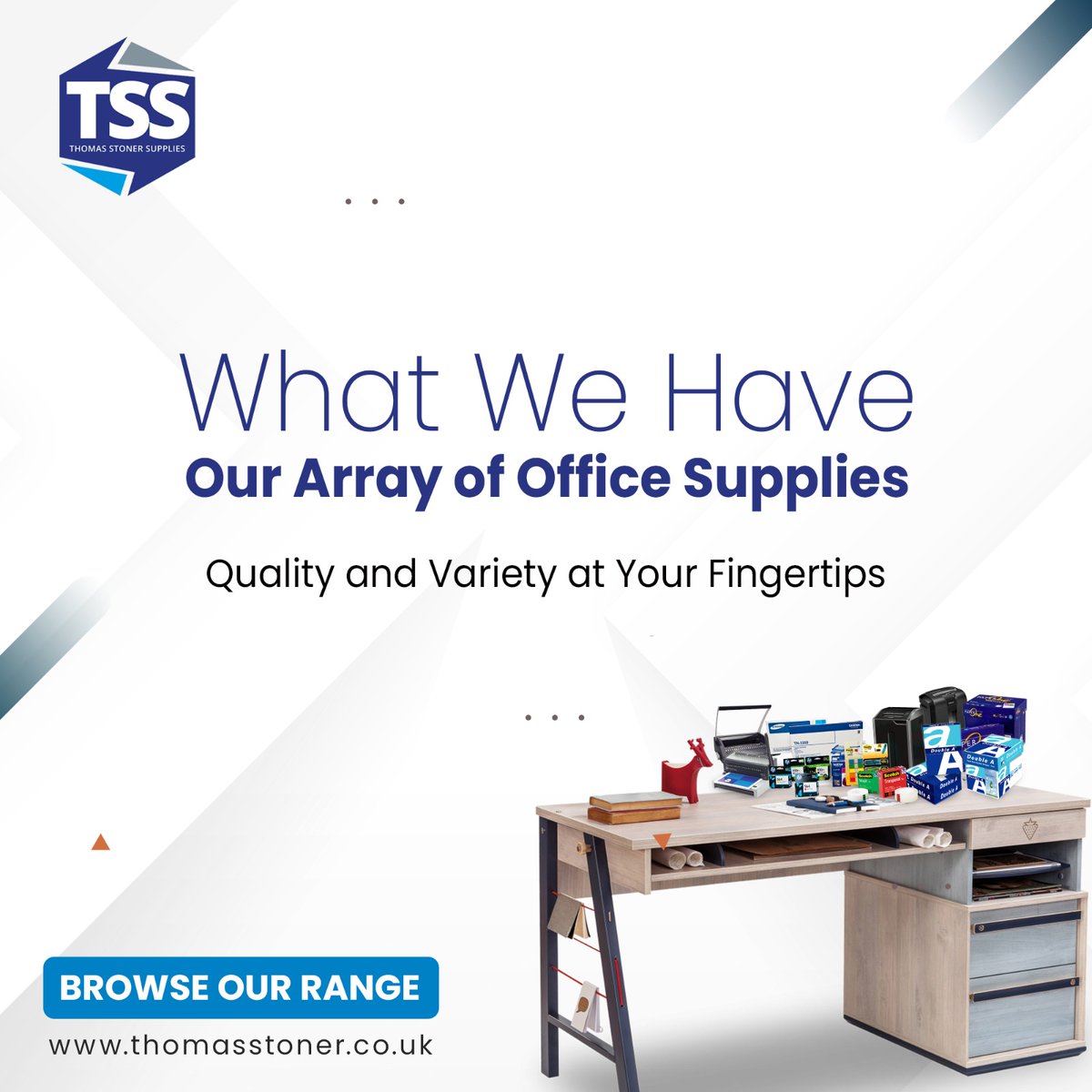 we've covered your workspace needs with our wide variety of office supplies.  #QualityOfficeSupplies #TSSRange #officesupplies #tonercartridges #labels
For more, call us at 03300 300600 or visit thomasstoner.co.uk.