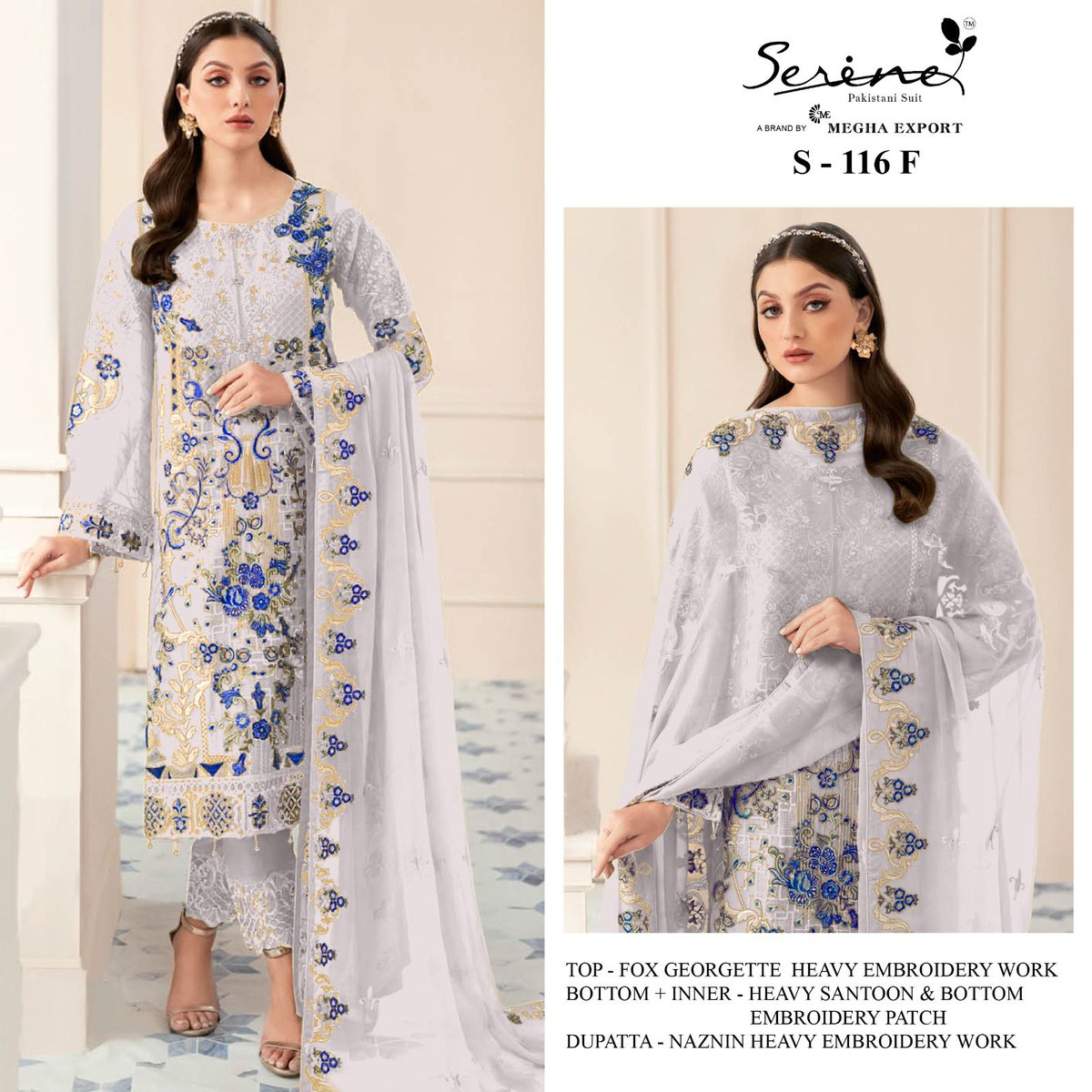 Serine present D.No.116 suits. Series: 116-E to 116-H Serine A Trendy Fashion at Affordable Price Maan Fashion – Exporter, Wholesaler and Supplier of exclusive range of Designer Salwar Suit, FancyAnarkali Suit, Designer Suits, Salwar Kameez,  Casual