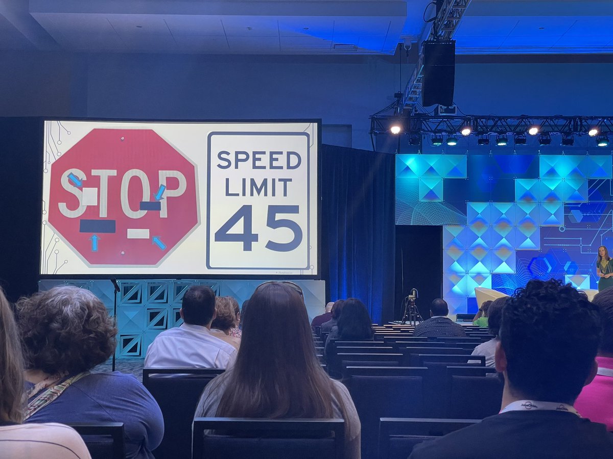 tgwilson's tweet image. “Training model poisoning,” “adversarial perturbation,” “model inversion,” and more—fascinating keynote by Stephanie Domas to kick off #DataConnect2023 day 2. The second one…how a model was tricked to see a slightly altered stop sign as a likely (40%) speed limit sign.