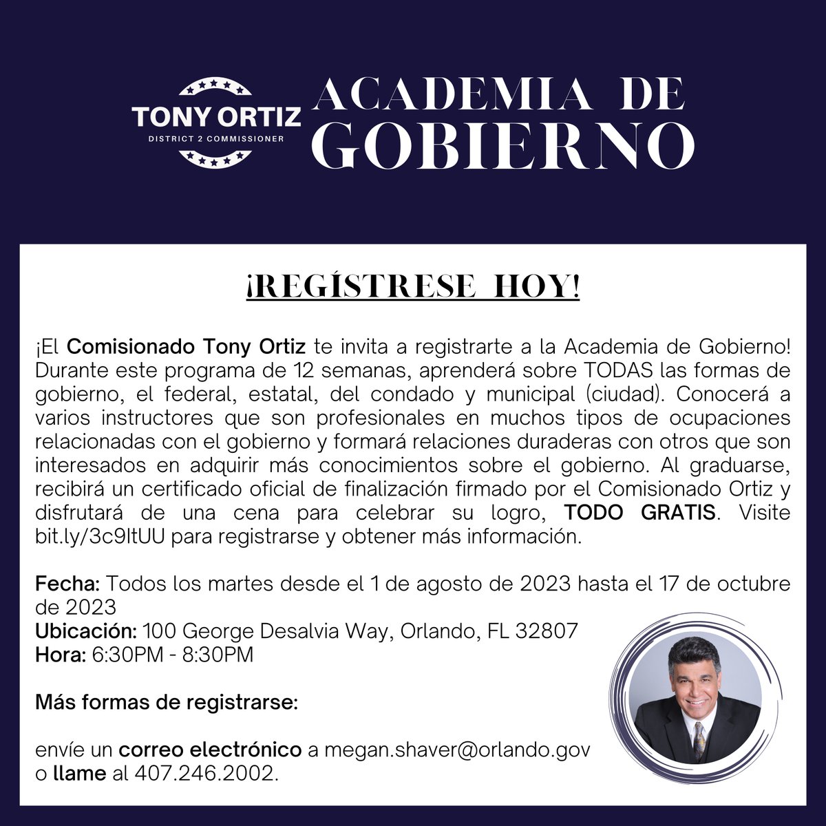 Gateway_Dist's tweet photo. 📢Aprenda a entender como el gobierno trabaja para usted (entre otros temas) asistiendo a la Academia de Gobierno del Comisionado Tony Ortiz, la cual comienza el 1ro de agosto. Todos estan bienvenidos y se pueden registrar en el siguiente enlace https://t.co/xSqQfgk71V https://t.co/t723SyWxAh