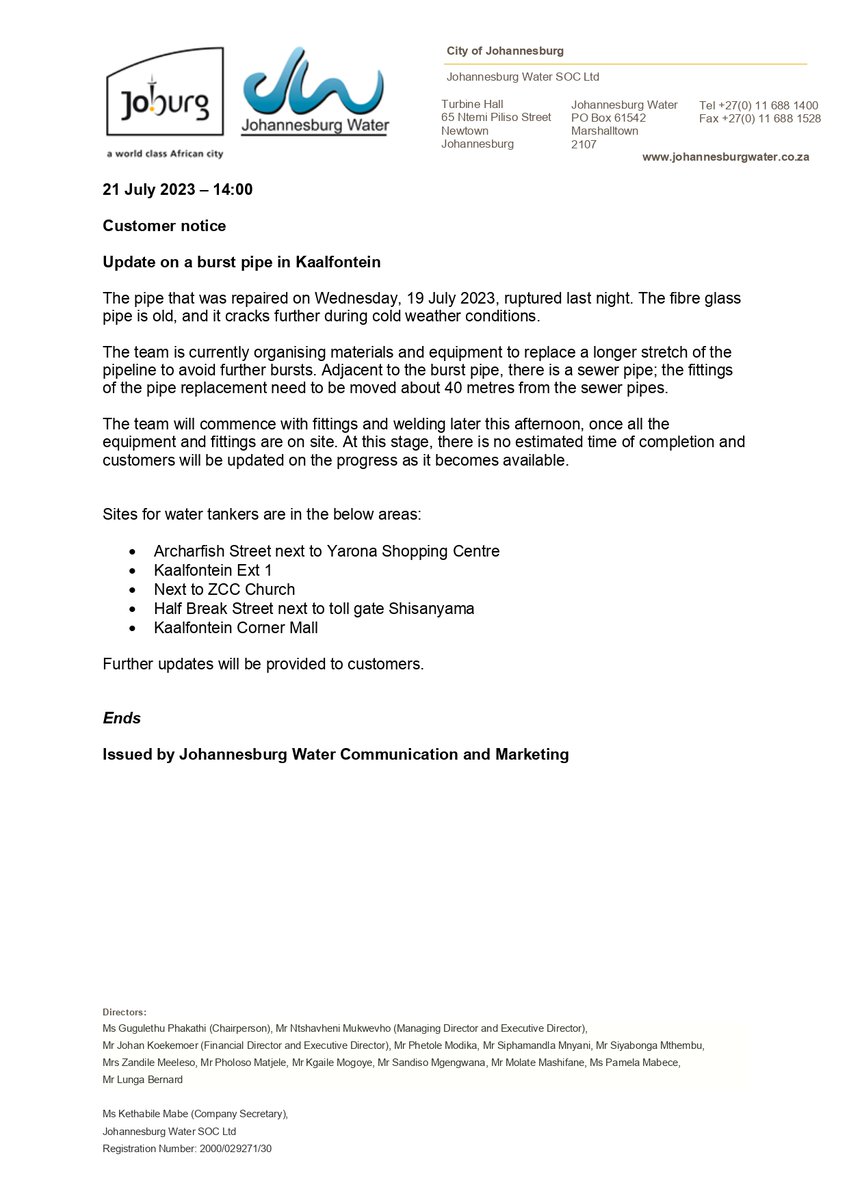 Johannesburg Water tweet media