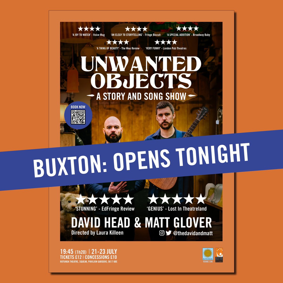 🧡🧸 Buxton! Here we go! Opening is tonight!! ♟️🧡

📍Rotunda Theatre 
🕰️ 19:45
📖 🎼Stories and songs 

Explore sentimentality, our possessions and the meaning we attach to them. 

🎟️ Link in bio or on the door tonight!

@lostintheatreland said ⭐️⭐️⭐️⭐️⭐️ “Poetic and impactful”