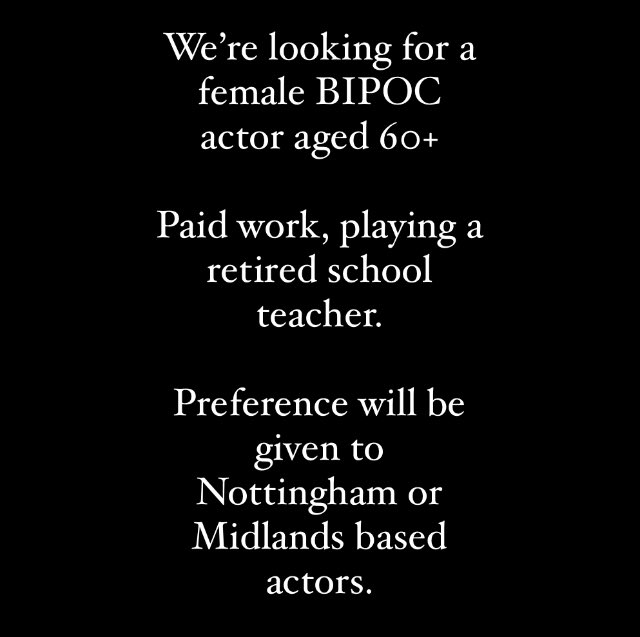 CASTING CALL

Please get in touch for more info &amp; drop us your spotlight/showreel 
❤️🎬🎥 

(or just say hi 👋 if it’s just you &amp; you haven’t got that kind of money for fancy agents etc but you think you’re a pretty bloody good actor &amp; you fancy a crack at it) x 
#CastingCall