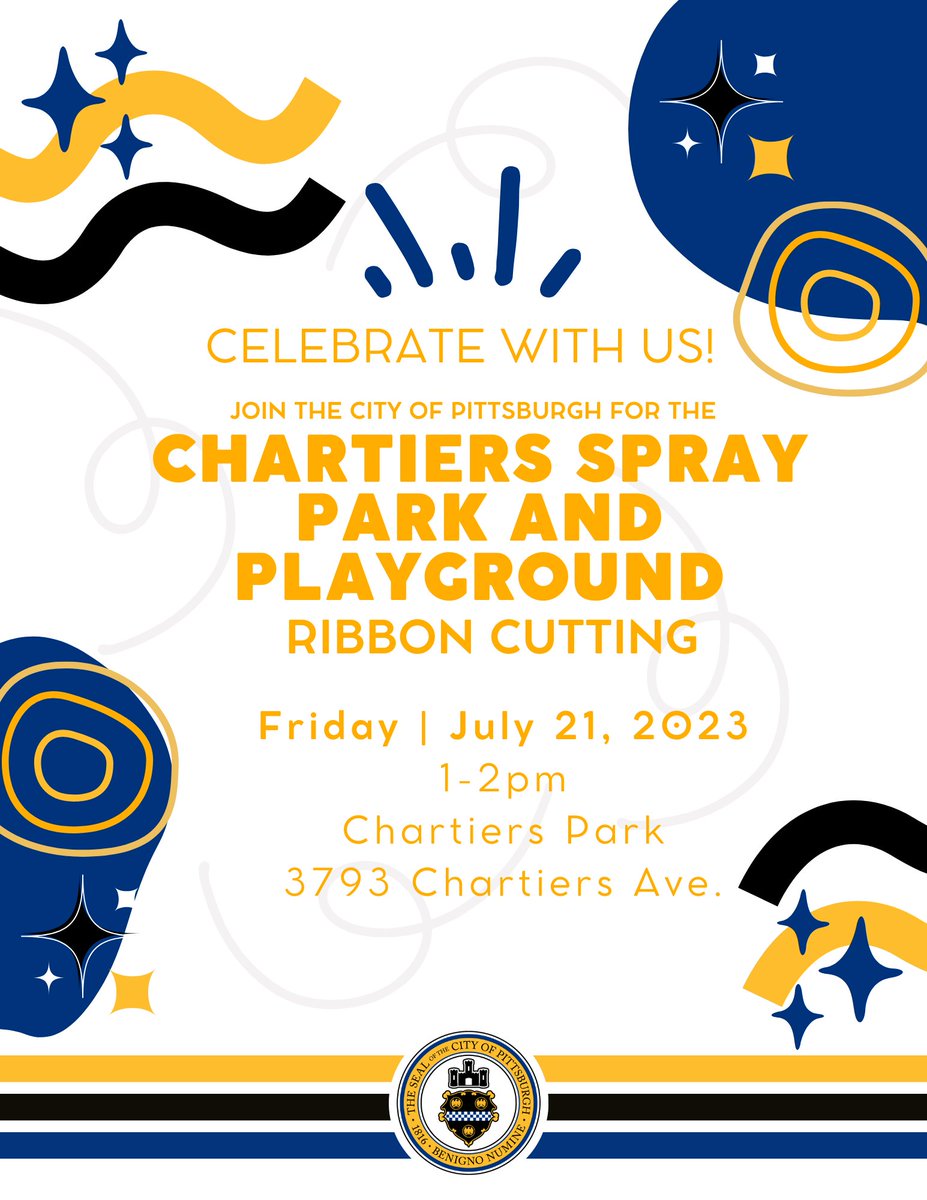 Come out this afternoon as we, together with @MayorEdGainey @CitiParks @tkailsmith & Senator Fontana, join with the community to celebrate the Grand Reopening of the Chartiers Spray Park & Playground! Friday, July 21 @ 1pm Chartiers Park: 3793 Chartiers Ave. See you there!