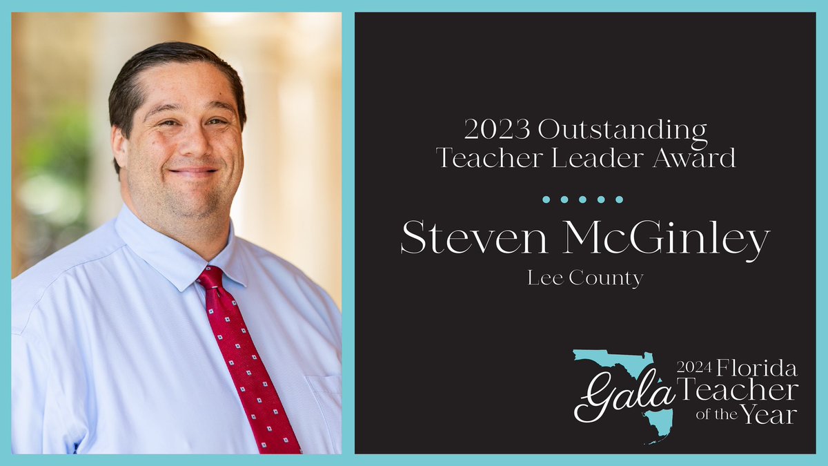 EducationFL's tweet photo. Congrats to Steven McGinley from @LeeSchools on receiving the 2023 Outstanding Teacher Leadership Award at the #FLTOY2024 Gala! This award is given to a teacher who believes that every student deserves to have a teacher that is better than the best teacher any of us ever had. https://t.co/EBkwITfEET
