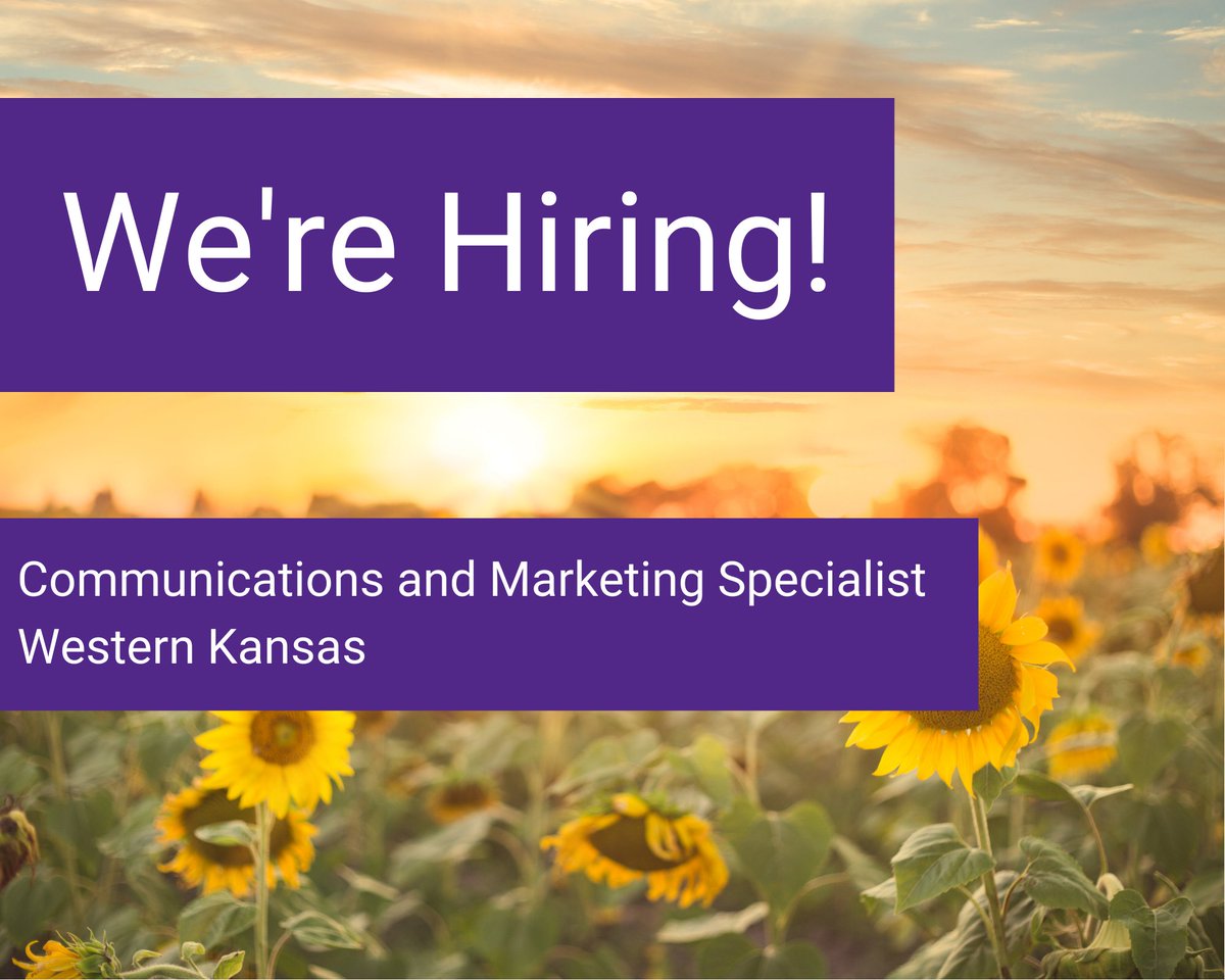 kstateextension's tweet image. The K-State Western Kansas Research-Extension Centers are currently seeking a creative and driven Communications and Marketing Specialist to fulfill communications efforts for Hays, Colby, Garden City, and Tribune. Apply today at ksre-learn.com/west-ks-commun…