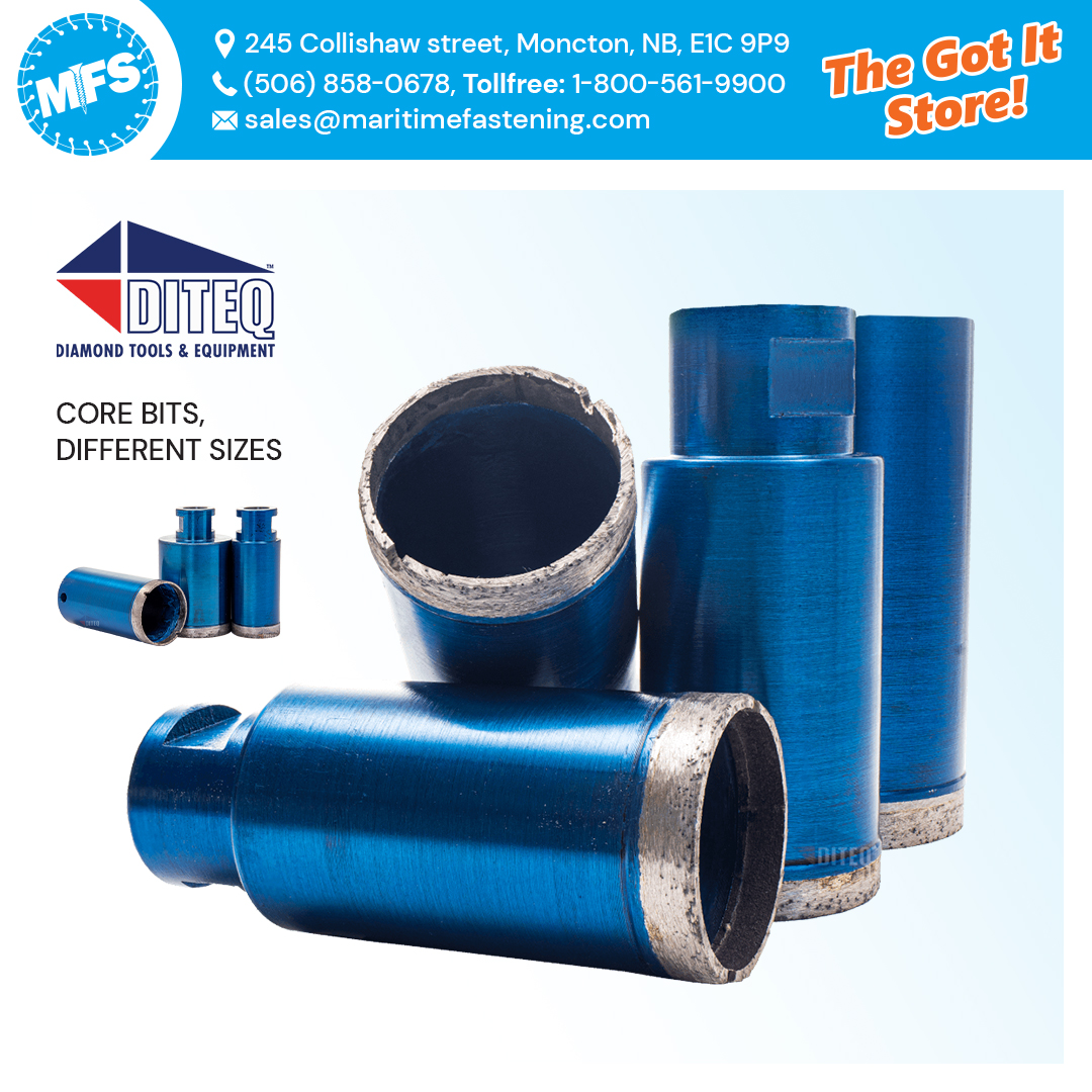 MaritimeSystem's tweet image. Are you looking for core bits for your job? The best decision for you are core bits from @DITEQ_Corp. We have a large selection. 
Visit our store in Moncton or call the toll free 1-800-561-9900.
#diteq #corebits #maritimesystem #maritimefasteningsystem #mfsmoncton #thegotitstore