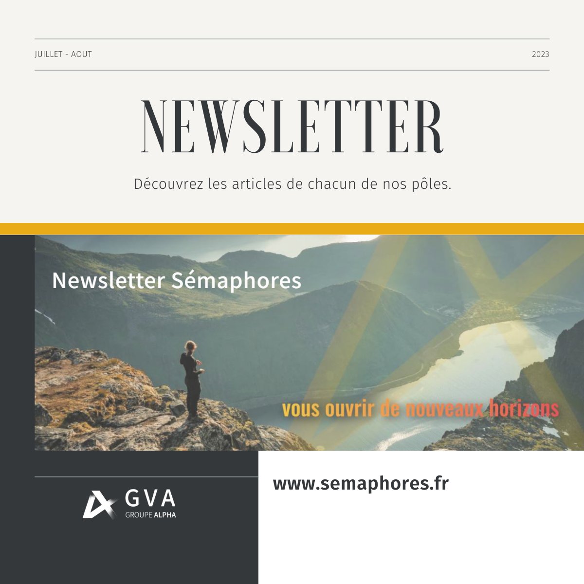 GVA (@gva_fr) on Twitter photo #NewsletterSémaphores🗞️
Découvrez les articles de la Newsletter de <a href="/Semaphores_/">Sémaphores</a> de Juillet-Août!
#Stratégie #Innovation & #Transfo
#Audit, #Finances & #Expertise
#Inclusion #Equité & #Singularités
#Transitions, #Mobilités #Accompagnement
👉semaphores.fr/evenementsress…
<a href="/GroupeAlpha/">GroupeAlpha</a> #NewsletterSémaphores🗞️
Découvrez les articles de la Newsletter de <a href="/Semaphores_/">Sémaphores</a> de Juillet-Août!
#Stratégie #Innovation & #Transfo
#Audit, #Finances & #Expertise
#Inclusion #Equité & #Singularités
#Transitions, #Mobilités #Accompagnement
👉semaphores.fr/evenementsress…
<a href="/GroupeAlpha/">GroupeAlpha</a>