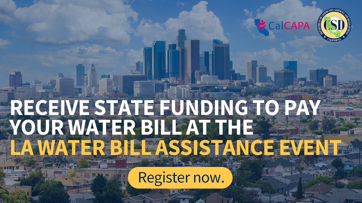 CalCAPA's tweet image. Join @LADWP, @paceinla, @MaravillaFDN and
@LongBeachCAP for the LA #WaterAssistance Expo TODAY at the L.A. Convention Center in the Concourse Hall.

Staff will be on-site to help eligible customers apply. Register here: bit.ly/3O32UDg

Walk ins also accepted!

#LIHWAP
