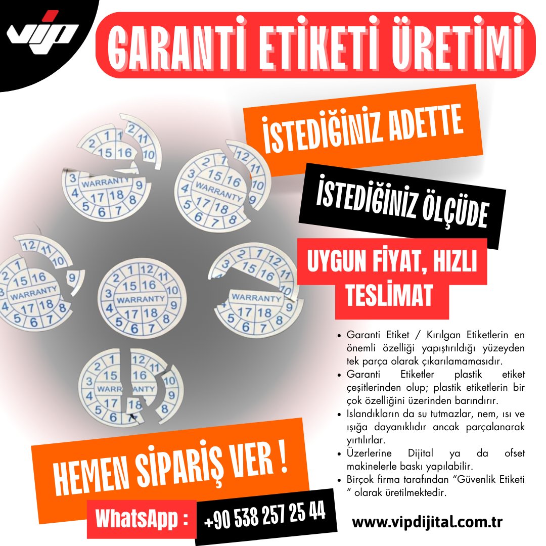 Garanti etiketi, güvenlik etiketi, kırılgan etiket gibi değişik isimlerle anılan bu etiket türü ürünün açılma / kullanılması durumunda bunu kanıtlamaya yarar. Kırılgan etiket olarak bilinen bu etiket türünün kağıdı yumurta zarından imal edilir.