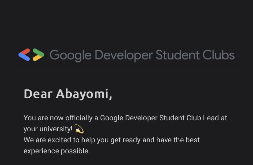 Excited to be the next GDSC Lead on my campus @DSCOAU 

Thanks @googledevgroups  

Can’t wait to make an impact in my college 🎊🎉
