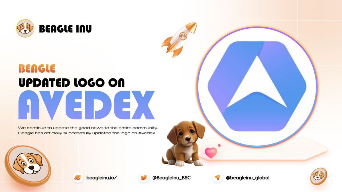 BeagleInu_BSC's tweet photo. 🐕‍🦺Update Beagle Inu Logo on https://t.co/SGeUnRdUFc🐕‍🦺

🐈 Tracking link:
https://t.co/ZvxltPmgeh

#BeagleInu #avedex 

Twitter (https://t.co/rdSTcbisZn) | Channel  (https://t.co/T1BCteeKFl)| Telegram (https://t.co/LgFH8pPgH3) | Website (https://t.co/a9txIE8xzD) https://t.co/t5x9RdicZC