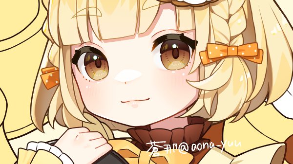 1girl solo braid blonde hair brown eyes bow looking at viewer  illustration images