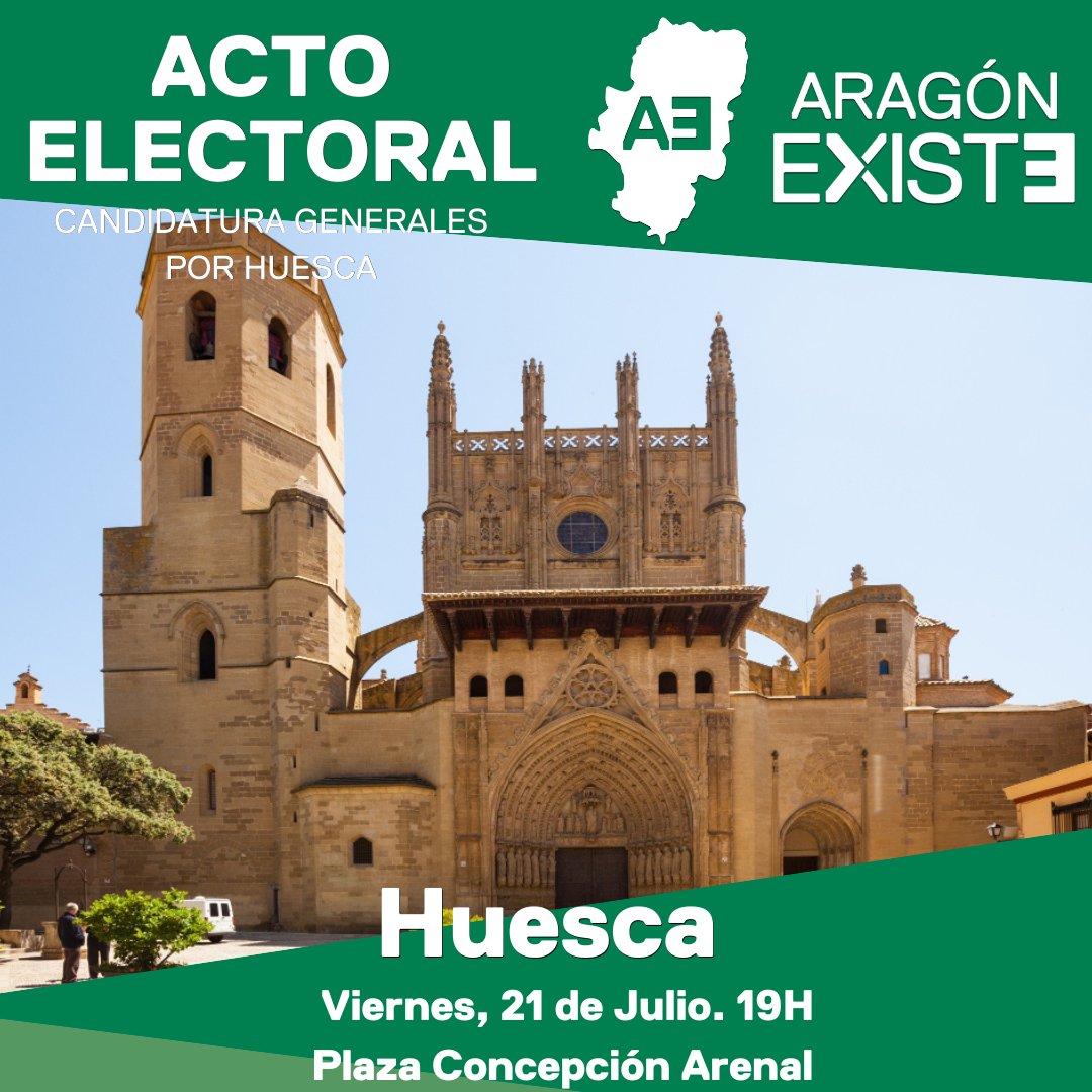 AragonExiste_'s tweet photo. Esta última tarde de campaña estaremos en #Huesca
🕖19:00h
📍Plaza Concepción Arenal
Queremos escucharos y contaros vuestras propuestas, y de la importancia de tener una voz aragonesa en Madrid. También podréis firmar la ILP de @TeruelExiste_ para un pliego de ambulancias digno https://t.co/5S7DDb4r8g