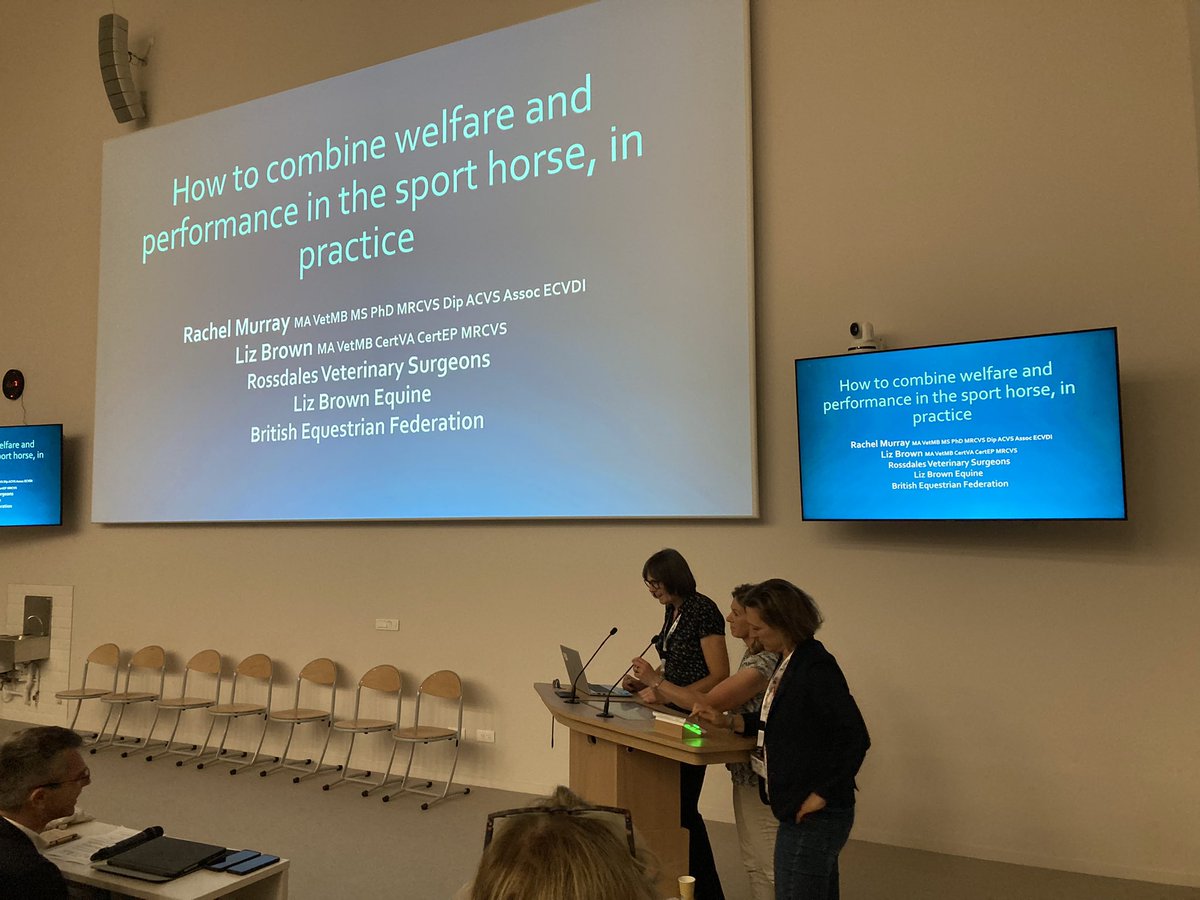 Great to have Dr Rachel Murray and Dr Liz Brown present on how to combine equine performance and welfare during the
4th scientific meeting of the European College of Veterinary Sports Medicine and Rehabilitation #equestriansports #equinesportsmedicine #sociallicencetooperate