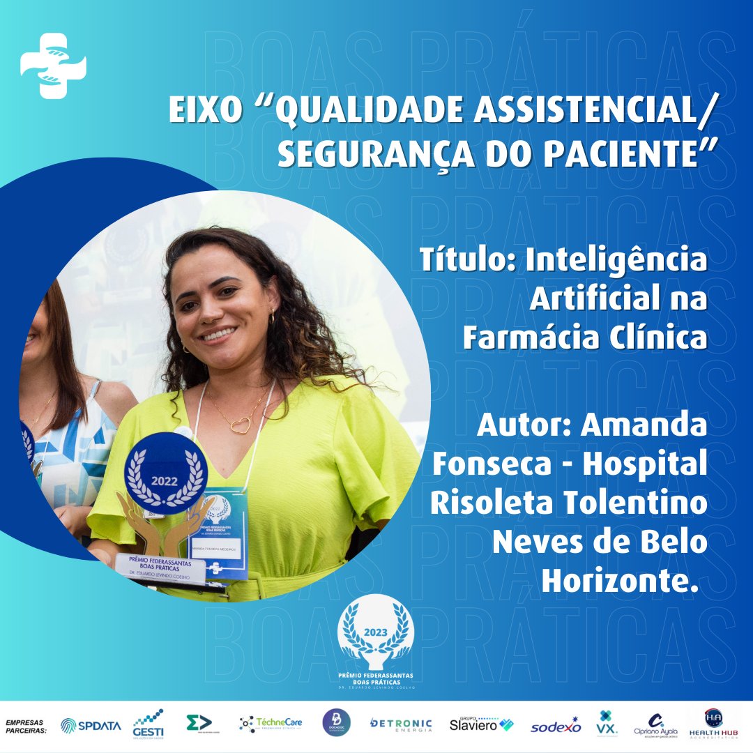 federassantasmg's tweet photo. RELEMBRE OS VENCEDORES DO
PRÊMIO FEDERASSANTAS 2022

A vencedora do eixo “QUALIDADE ASSISTENCIAL/
SEGURANÇA DO PACIENTE” foi Amanda Fonseca do
Hospital Risoleta Tolentino Neves de Belo Horizonte.

Prepare seu projeto. O próximo ganhador pode ser
você! 🏆 https://t.co/pjP9MNVUYk