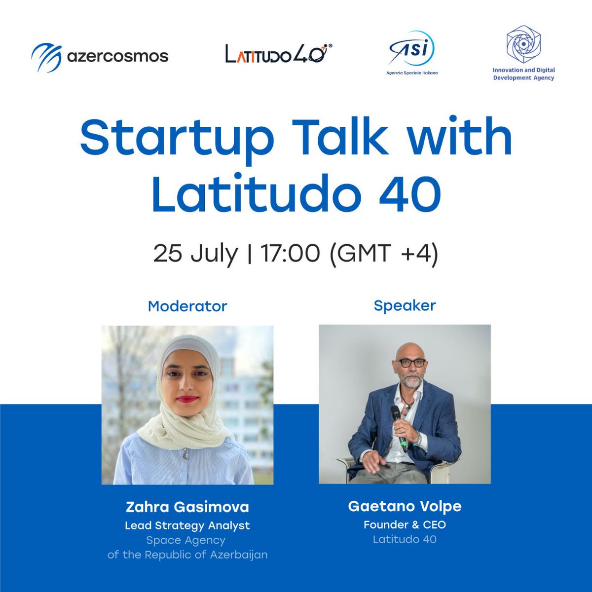 Join this hybrid discussion co-organised with <a href="/ASI_spazio/">Agenzia Spaziale ITA</a> &amp; <a href="/idda_azerbaijan/">Innovation and Digital Development Agency</a>! Mr. Volpe will provide insights about startups within the space industry. As places are limited for physical attendance, register now: bit.ly/3pWZw3Q or attend online: bit.ly/3XXL8ox