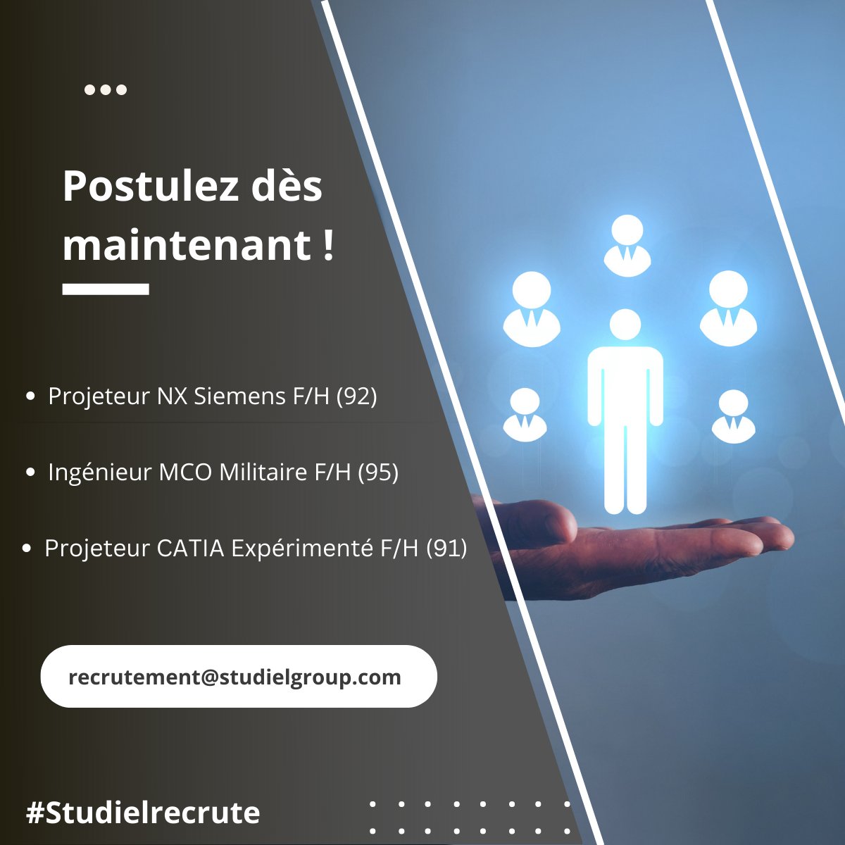 En recherche d'une poste en Ile-de-France ?

Voici 3 de nos offres disponibles dans cette région : lnkd.in/dgTuyk7

Transmettez votre candidature à recrutement@studielgroup.com

#Studielrecrute #offres #recrutement