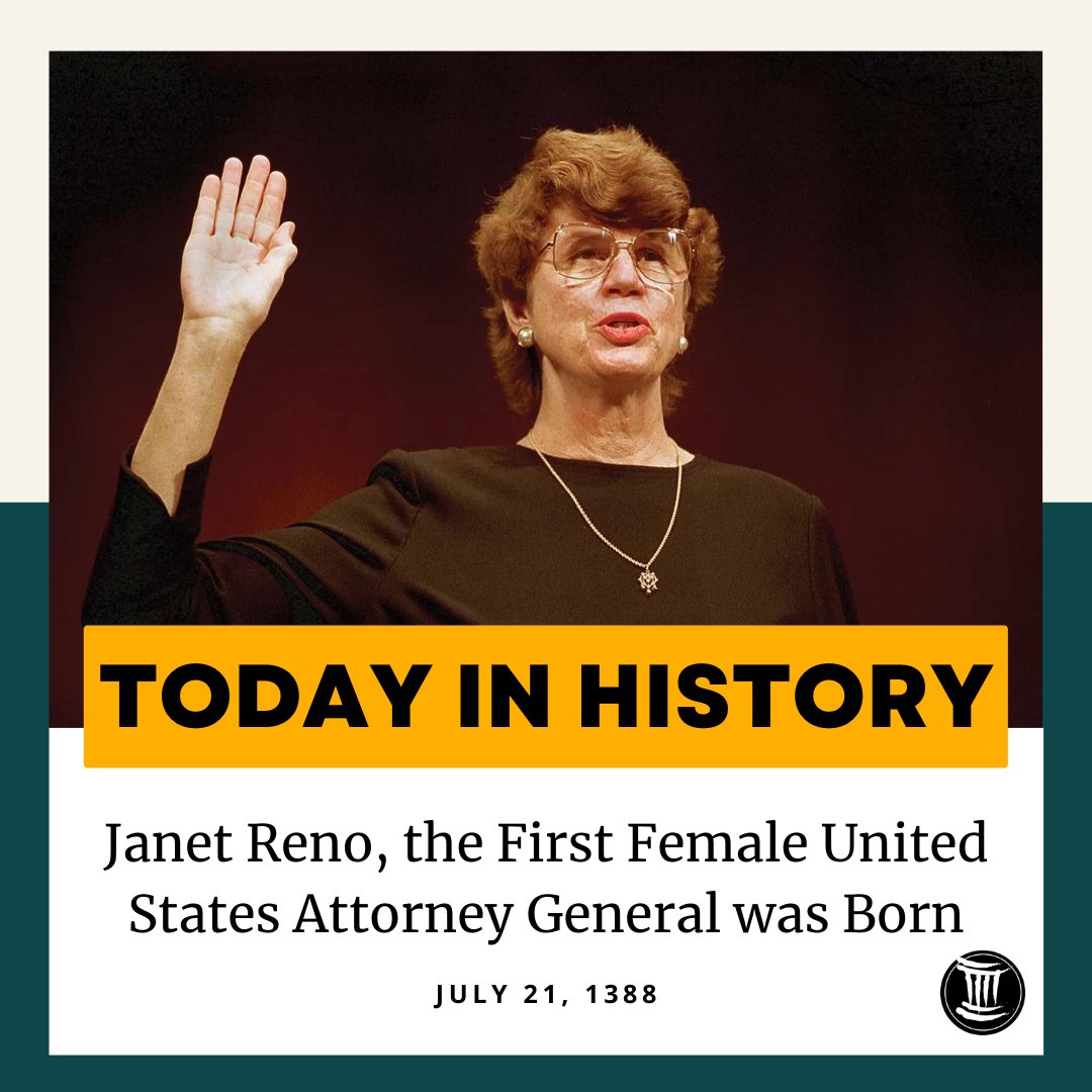 Janet Reno (July 21, 1938 – November 7, 2016 ) was the first female, and second longest-serving United States Attorney General. ⚖️ 

President Bill Clinton nominated Reno for United States Attorney General in 1993 and she was confirmed 98-0 by the Senate. ✅ 

#womeninlaw