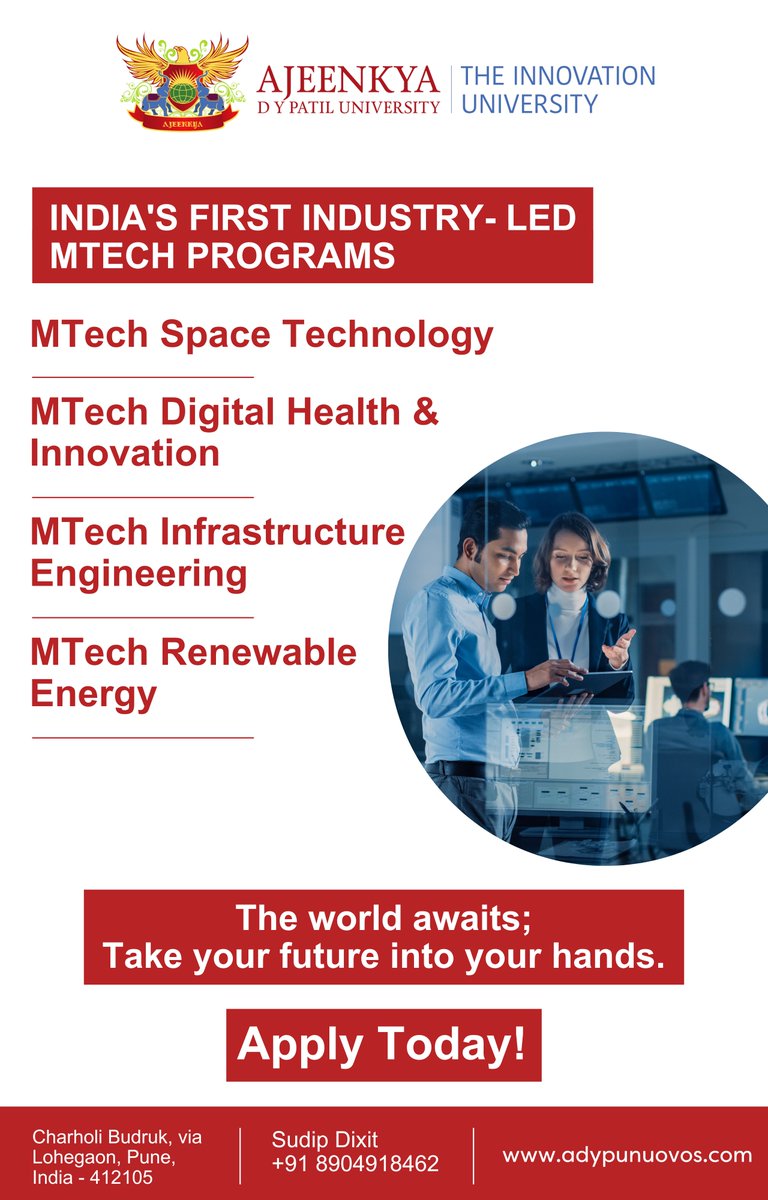 Nuovos_ADYPU's tweet image. Elevate your career to new heights with India&apos;s first industry-led MTech programs, offering global recognition, accessibility, and dynamic employability. 
Learn More: adypunuovos.com/academics/

#ADYPU #MTechPrograms #GlobalRecognition #DynamicEmployability #EngineeringExcellence