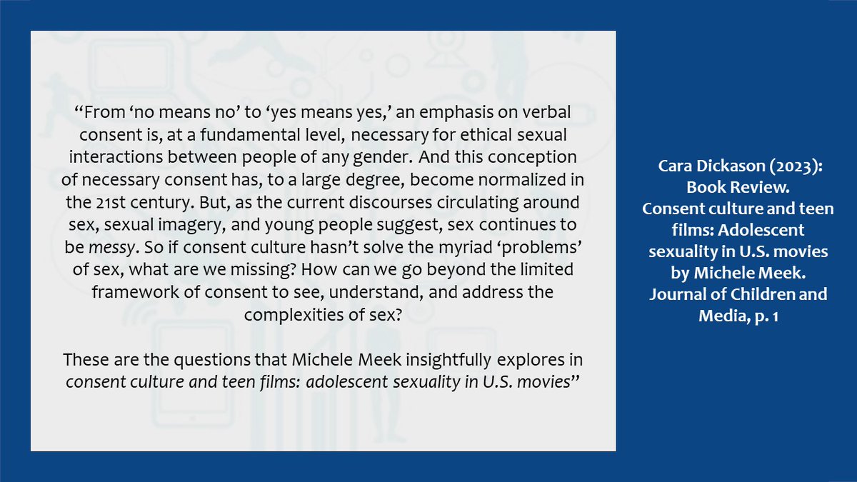 JOCAM_online's tweet photo. In her review, @CaraDickason describes @michelemeek's book"Consent culture and teen films: adolescent sexuality in U.S. movies" as a concise, insightful, &amp; thoroughly researched history of teen sexuality on screen. 
➡️https://t.co/oHz44tvfj2 https://t.co/PtDWt8T2ME