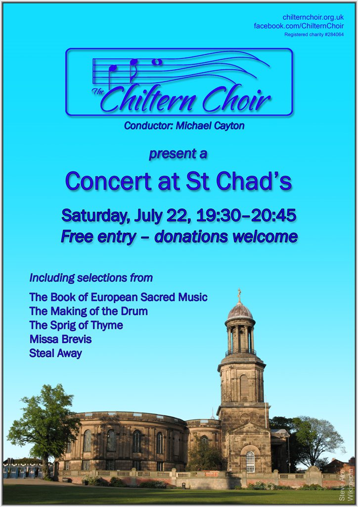StChadsShrews's tweet photo. This Saturday 22nd - The Chiltern Choir at St Chad's!  Free entry, donations welcome.  We'd love to see you... https://t.co/4pb5eCMDrz