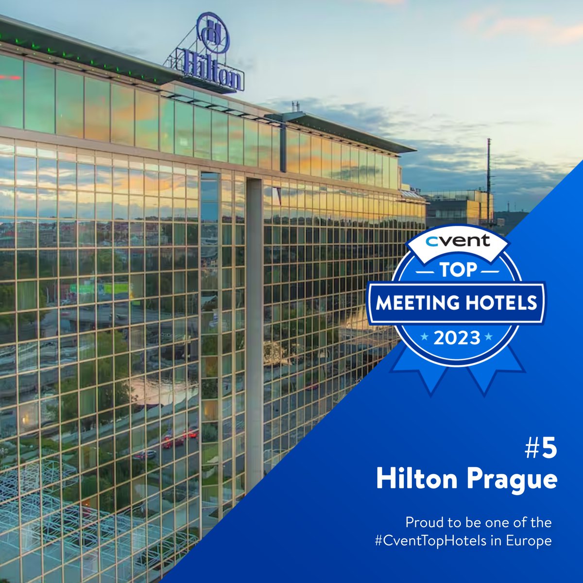 We are proud to share that #hiltonprague hotel has landed in the top 5 of “Top Meeting Hotels 2023”
in Europe by industry-leading #event management technology company, Cvent! 
#hiltonhotels #eventpros #pragueinspires #meetingpros #meetinprague #conferences #eventplanner