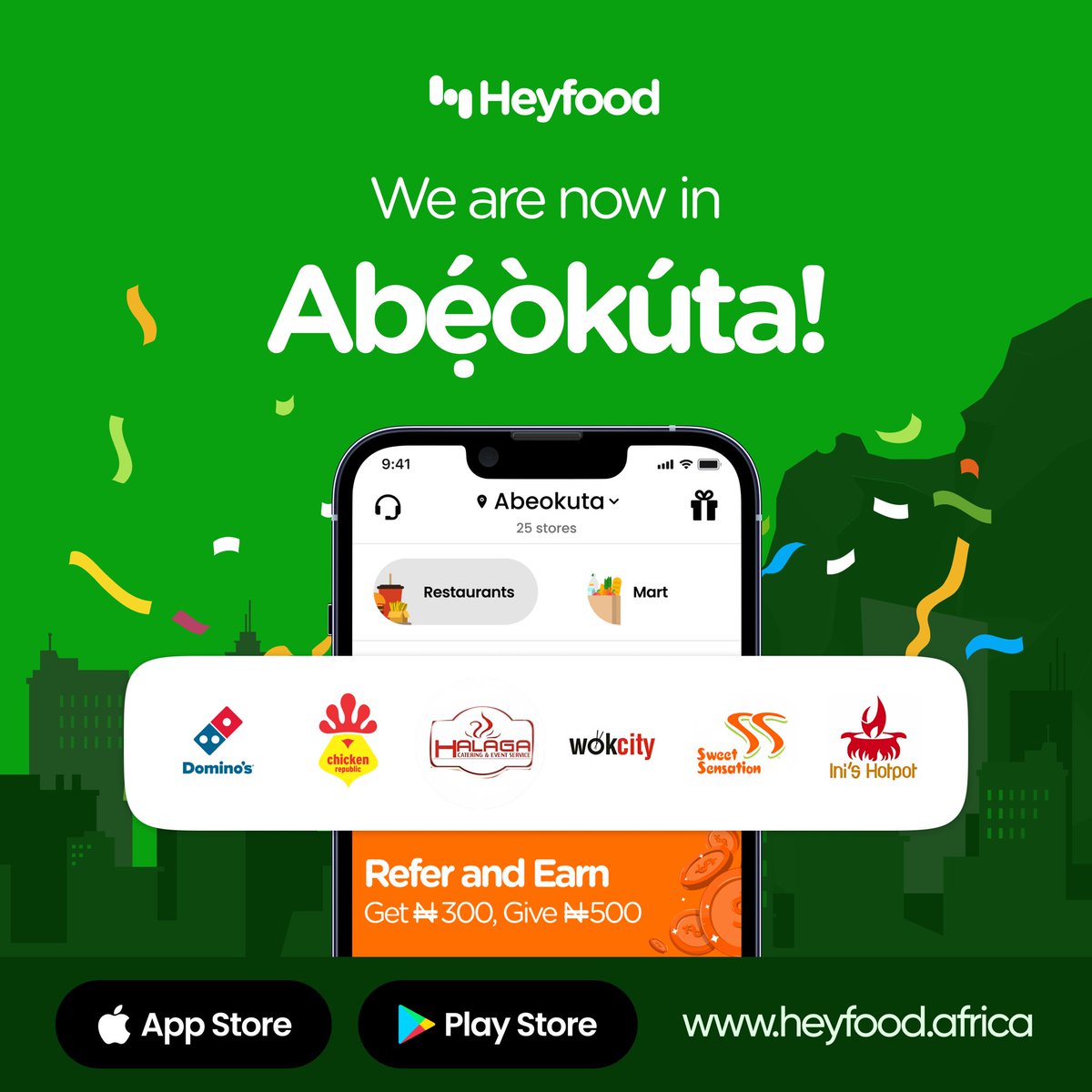 HeyfoodAfrica's tweet image. Need food delivered in Abeokuta? We've got you covered! Enjoy delicious meals here on Heyfood.

Click the link to download the app.
links.heyfood.africa/hH6g

#Heyfood #fooddeliveryservice #FoodDeliveryAbeokuta #HeyfoodAbeokuta