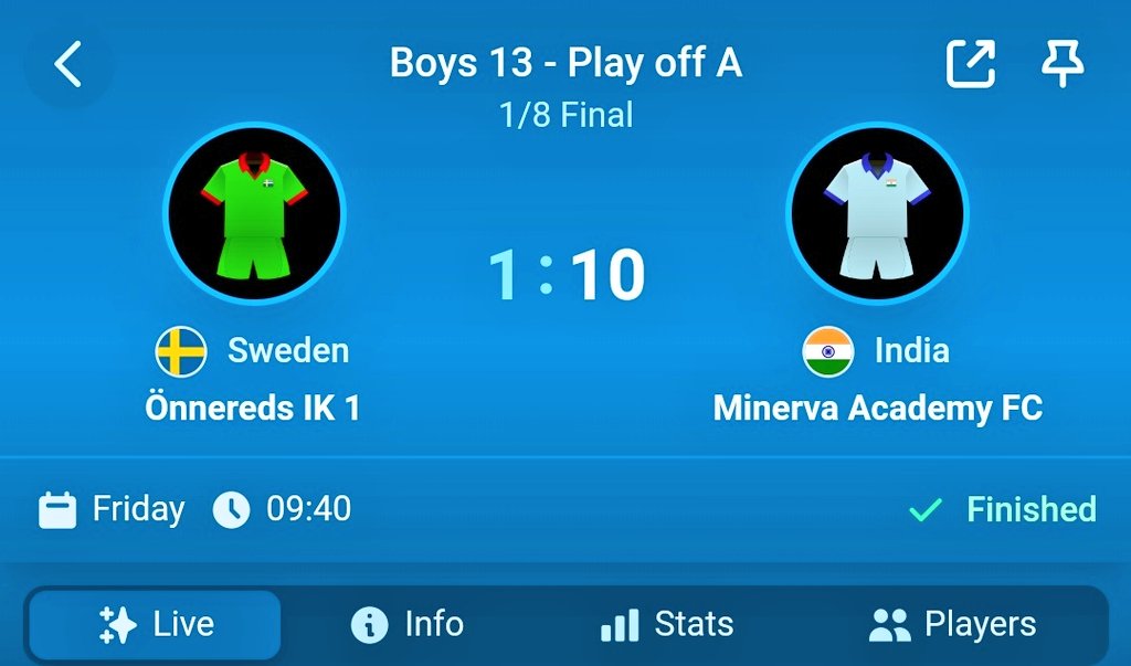 🚨🚨WC BATCH UPDATE

❗ MINERVA ACADEMY thrashed past ÖNNEREDS IK 1. They are in the 4 Final. If they win this they are going to the SEMIS

#IndianFootballTeam #indianfootball #gothiacup2023