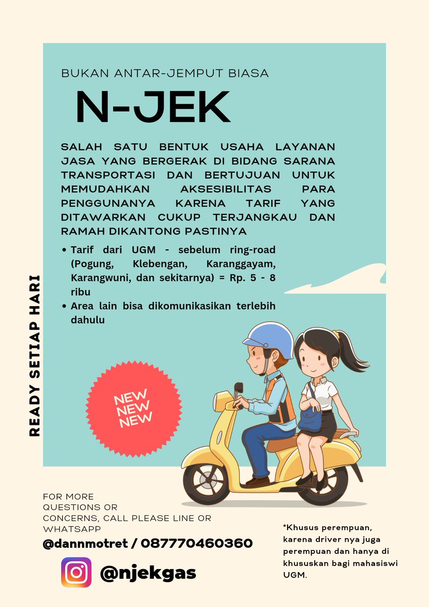 Damnbruh____'s tweet image. Bismillah. Kuy yg sekiranya blm ada tumpangan ke kampus atau mager jalan dari kostan, boleh banget ni pake jasaku. Btw ini khusus Mahasiswi UGM (perempuan) aja yaa🙏. Terima kasih #ugm #maba2023 #Jogja #Jasa #Jasaantarjemput #Jasaojek #PPSMB #antarjemput #Pogung #Klebengan