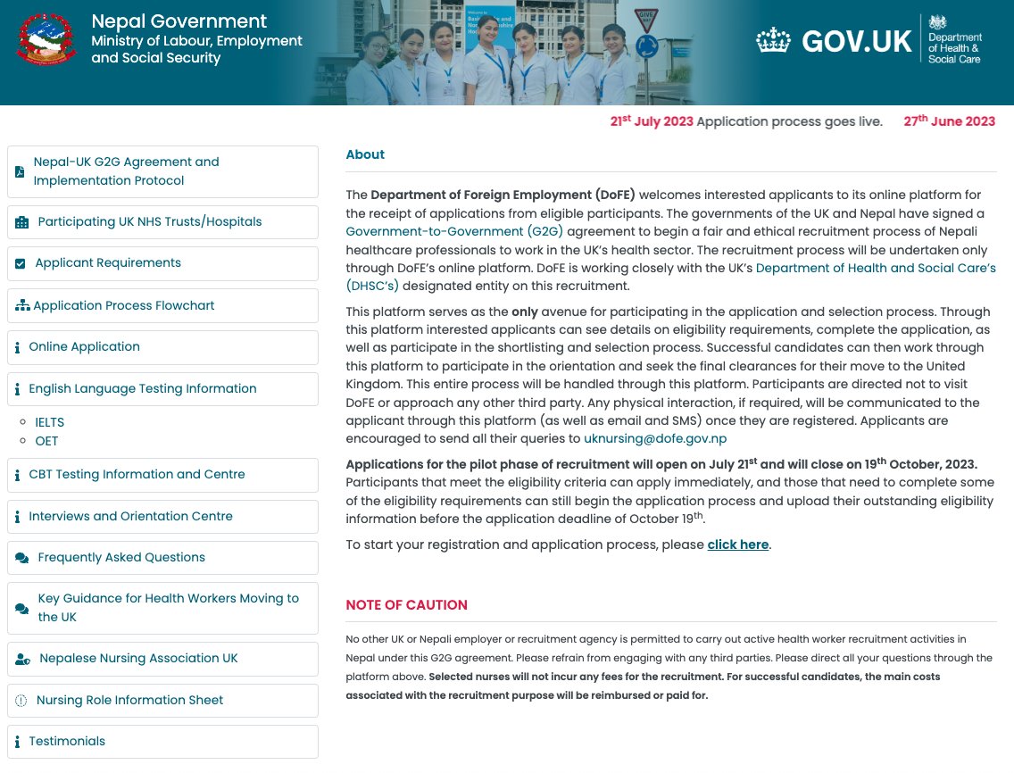 SEEP_Programme's tweet image. Exciting News! Direct G2G Pilot Recruitment of Nepali nurses in the UK NHS is now live!
Interested nurses can apply now at: ferms.dofe.gov.np/ukhealth
More details here: shorturl.at/beuDY
#BritishEmbassyinNepal #NursingInitiative #JobOpportunities #BLA #FairRecruitment
