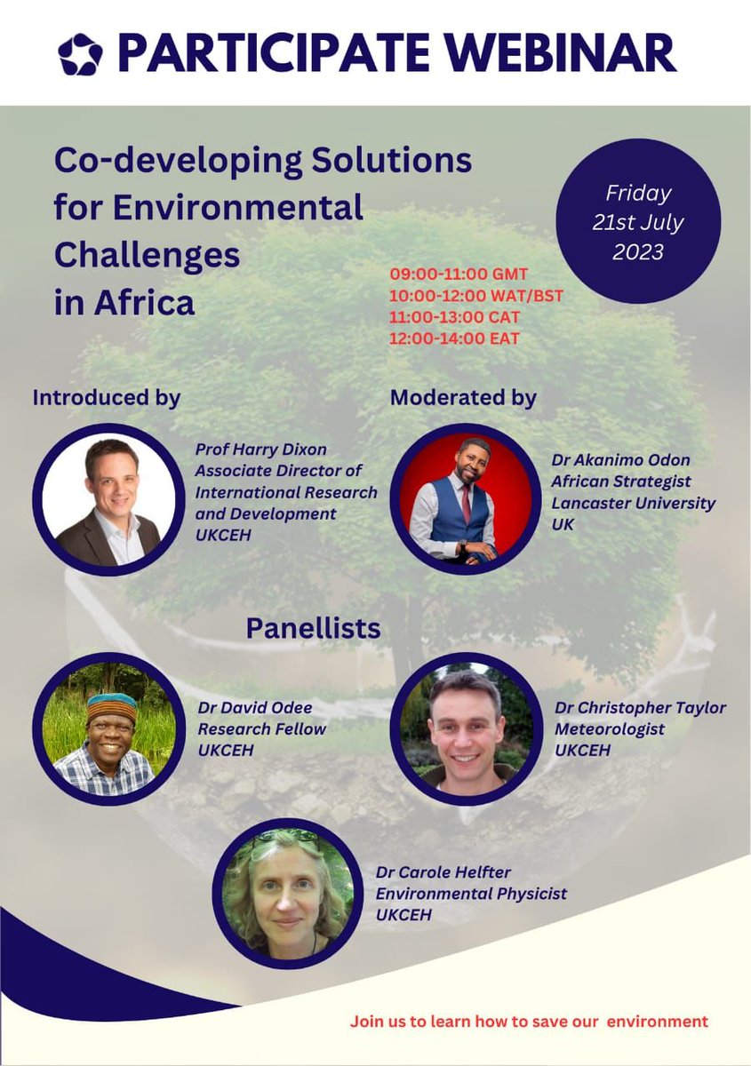 Webinar: Co-developing solutions for #environmental challenges in #Africa. We're live now with @UK_CEH speakers. @AkanOdon @ProfHarryDixon @odee_david Join us. teams.microsoft.com/l/meetup-join/…