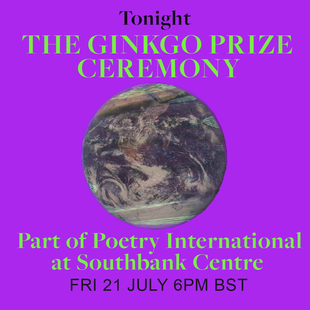 🚨⁠ TONIGHT 🚨⁠ ⁠ @ginkgoprize Ceremony at @southbankcentre's Poetry International Festival 🌞⁠ ⁠ Fri 21 July, 6 pm (BST), expect readings from judges Linda Gregerson, @KMcCarthyWoolf & @seanehewitt. As well as our brilliant shortlist. Sign up: bit.ly/3NraXIC