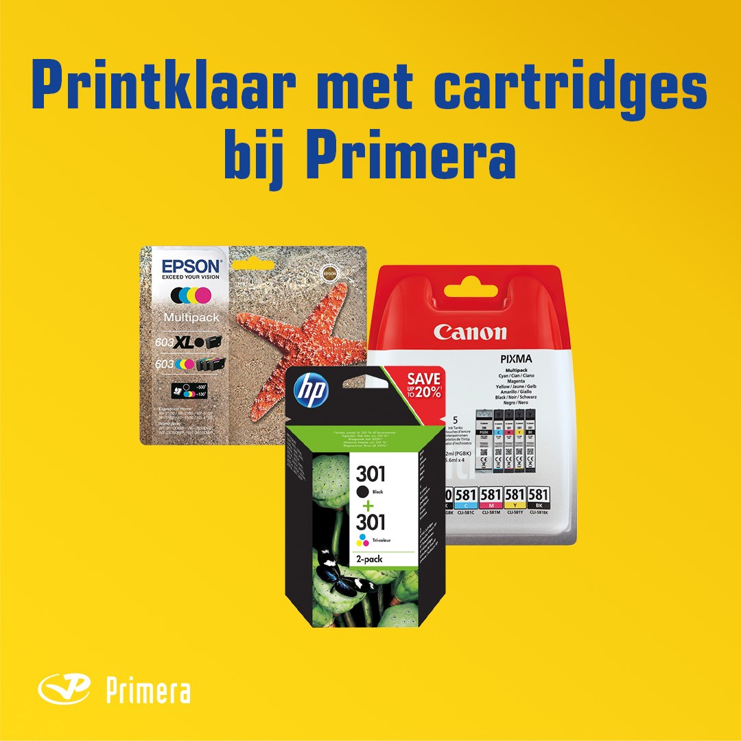 Oops! Inkt op? Je haalt HP, Canon en Epson cartridges makkelijk bij je Primera winkel in de buurt. Zien we je snel?