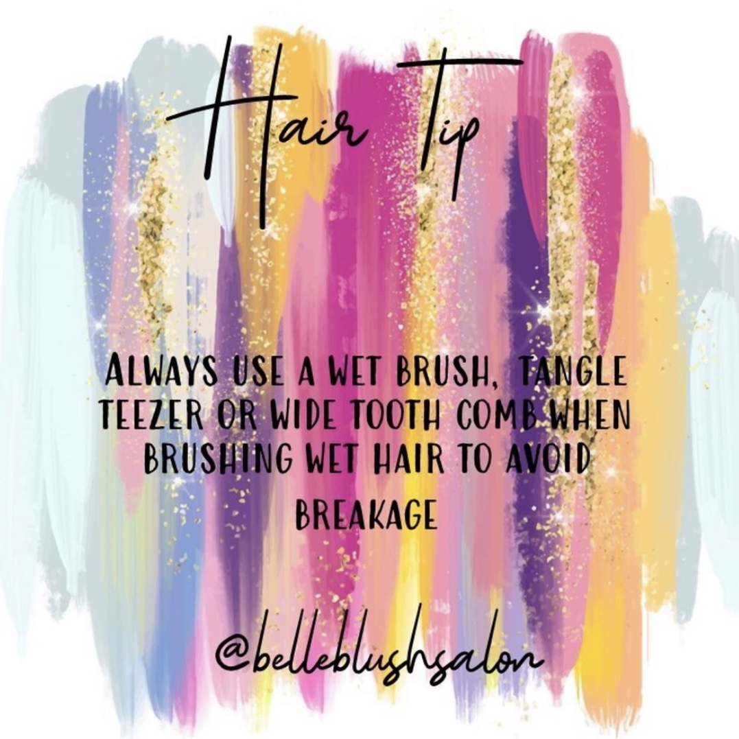 Hair tip from Belle Blush  ✨

Always use a wet brush, tangle teezer or wide tooth comb when brushing wet hair to avoid breakage.

We'll definitely be taking this top tip on board!

#peterborough #rivergatesc #haircare #hairtip #hairdresser #belleblushsalon #hairinspo