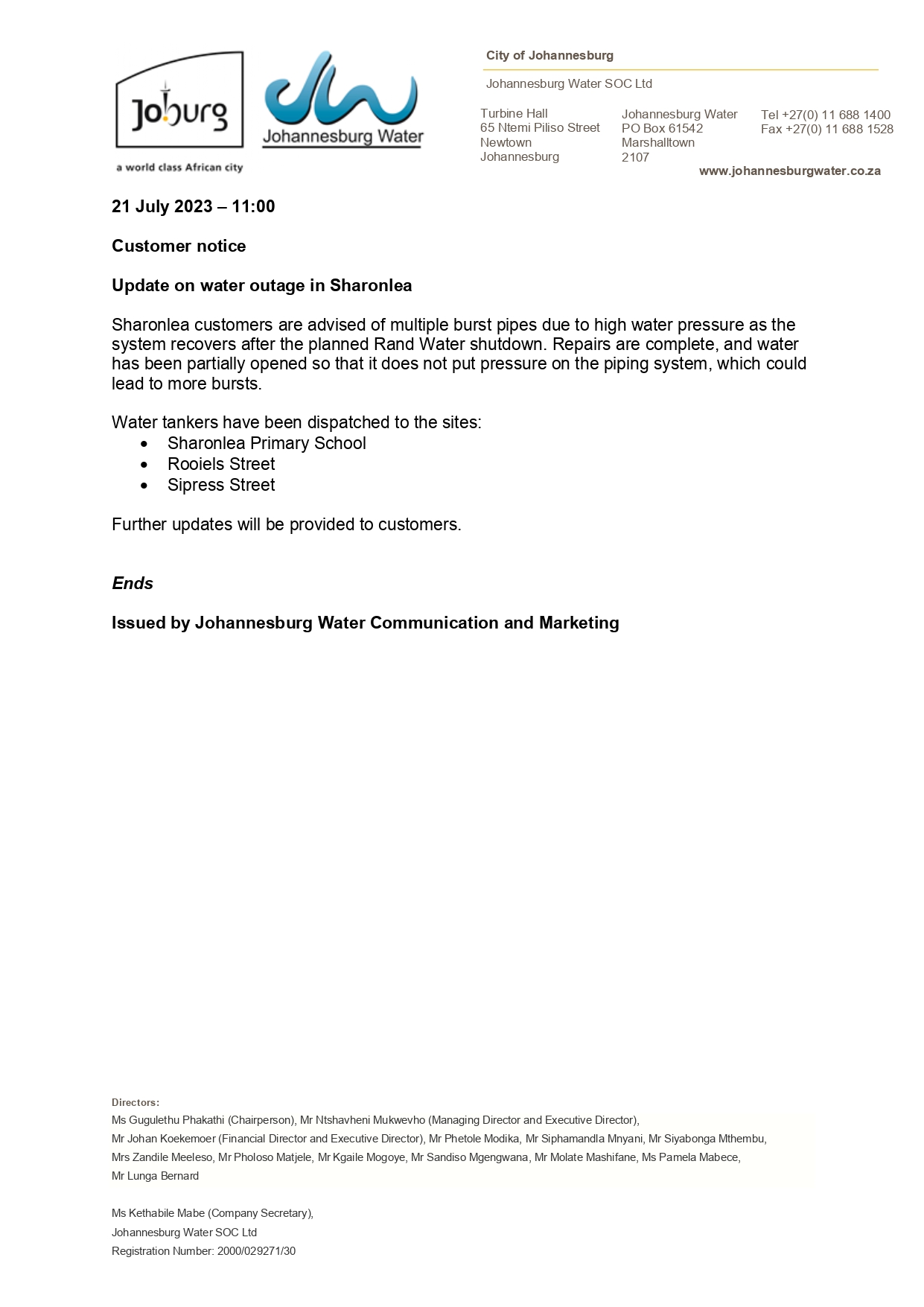 Johannesburg Water on Twitter: 