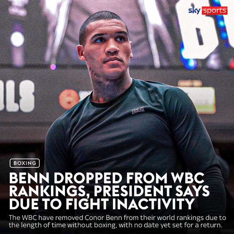 SkySportsBoxing's tweet photo. Conor Benn has been dropped from the WBC’s world rankings. 🚨