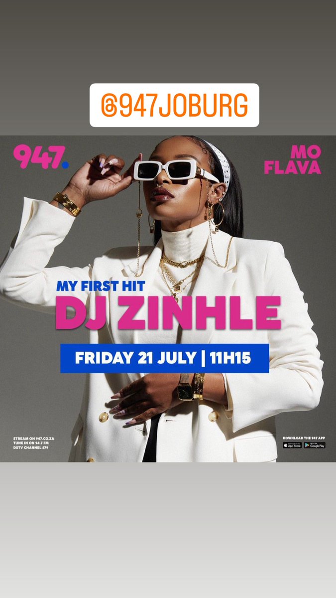 moflavadj's tweet photo. Today on #MyFirstHit I’m joined by @DJZinhle on @947! Chooooon in! #MoFlavaOn947 https://t.co/2EhFPaBdFJ
