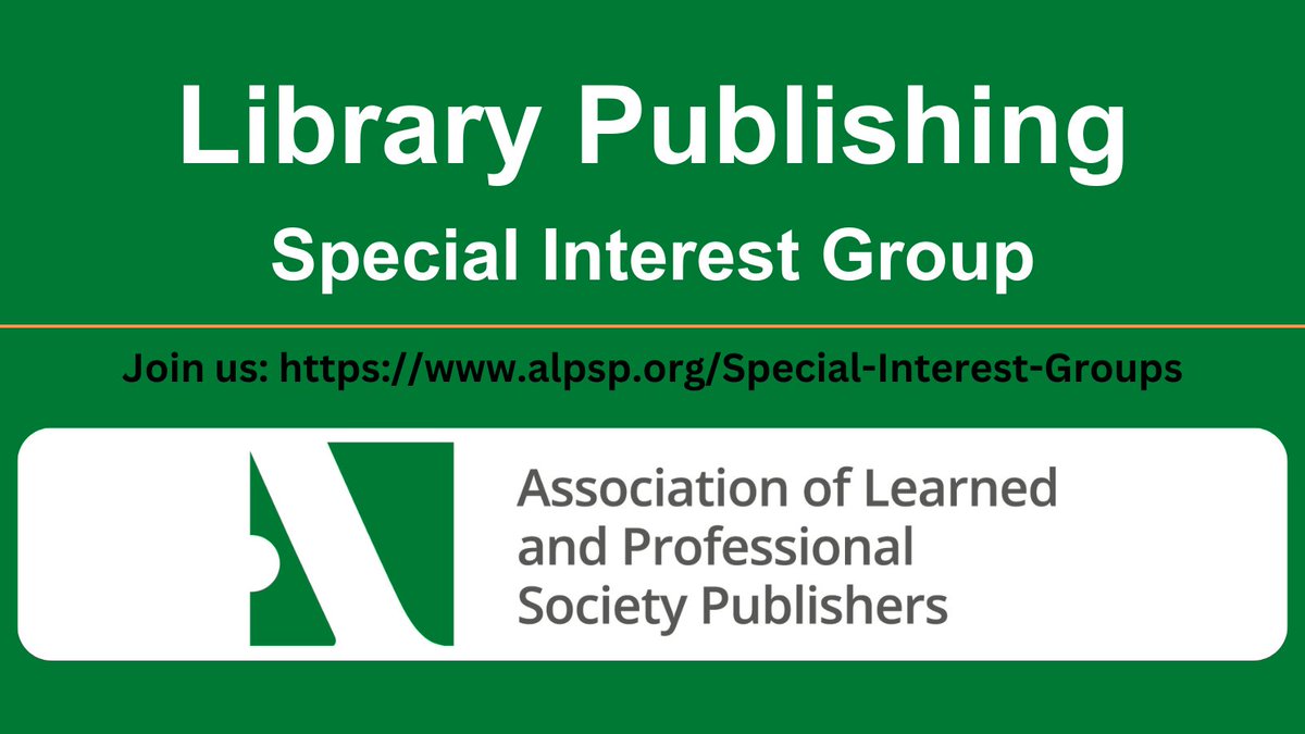 Edinburgh Diamond (@edindiamond) on Twitter photo Interested in learning about library publishing?
Join the new <a href="/alpsp/">ALPSP</a> Library Publishing Special Interest Group led by @BeckyWojturska (<a href="/EdinburghUni/">The University of Edinburgh</a>) & <a href="/Cath_Marlowe/">Cath Dishman</a> (<a href="/LJMU/">Liverpool John Moores University</a>).
Members & non-members welcome! Apply now:
alpsp.org/Special-Intere…
#SIG #LibraryPublishing #OpenAccess Interested in learning about library publishing?
Join the new <a href="/alpsp/">ALPSP</a> Library Publishing Special Interest Group led by @BeckyWojturska (<a href="/EdinburghUni/">The University of Edinburgh</a>) & <a href="/Cath_Marlowe/">Cath Dishman</a> (<a href="/LJMU/">Liverpool John Moores University</a>).
Members & non-members welcome! Apply now:
alpsp.org/Special-Intere…
#SIG #LibraryPublishing #OpenAccess