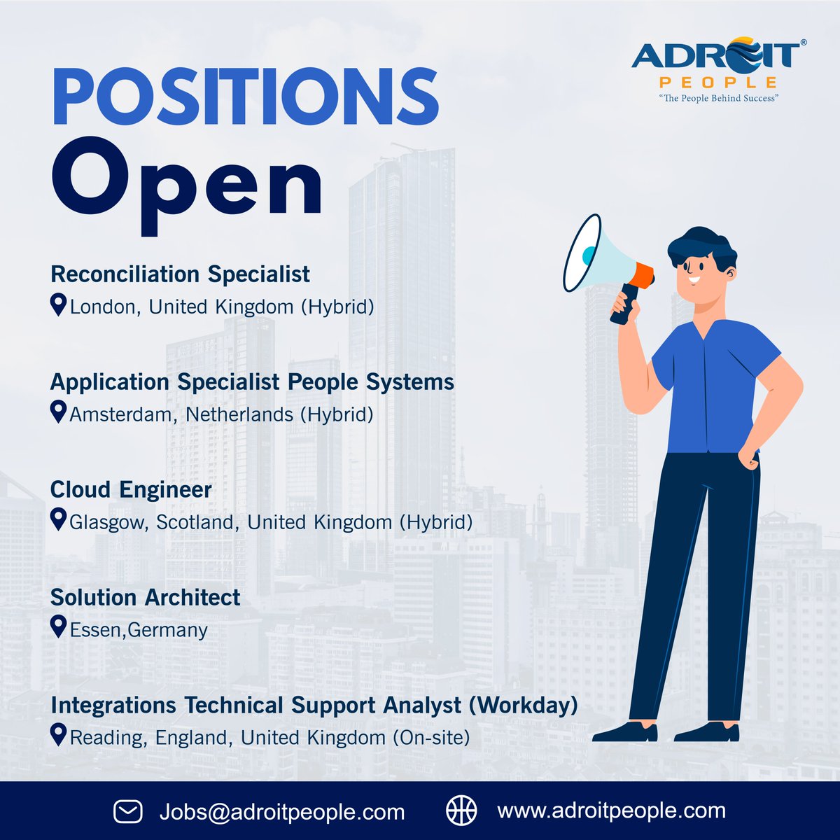 Exciting #joboppurtunities in #Europe
If you're looking for #carrergrowth 📈 send your resume to jobs@adroitpeople.com now!

#jobsinlondon #londonjobs #jobsingermany #immediatehiring #glasgow #ukjobs #cloudengineer