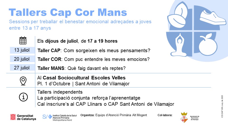 apicsmetronord's tweet photo. 📌Tallers CAP COR MANS per a joves entre 13 i 17 anys

organitzats pel #CAPLlinars #CAPSantAntoni #CLSantPere Vilamajor

🗓️ taller MANS: 27 de juliol
👉encarem els reptes
🕕 17 a 19h
📍 Al Casal Sociocultural Escoles Velles @savilamajor_cat
 
✏️Cal inscriure's-hi https://t.co/iVUlSIQkJH