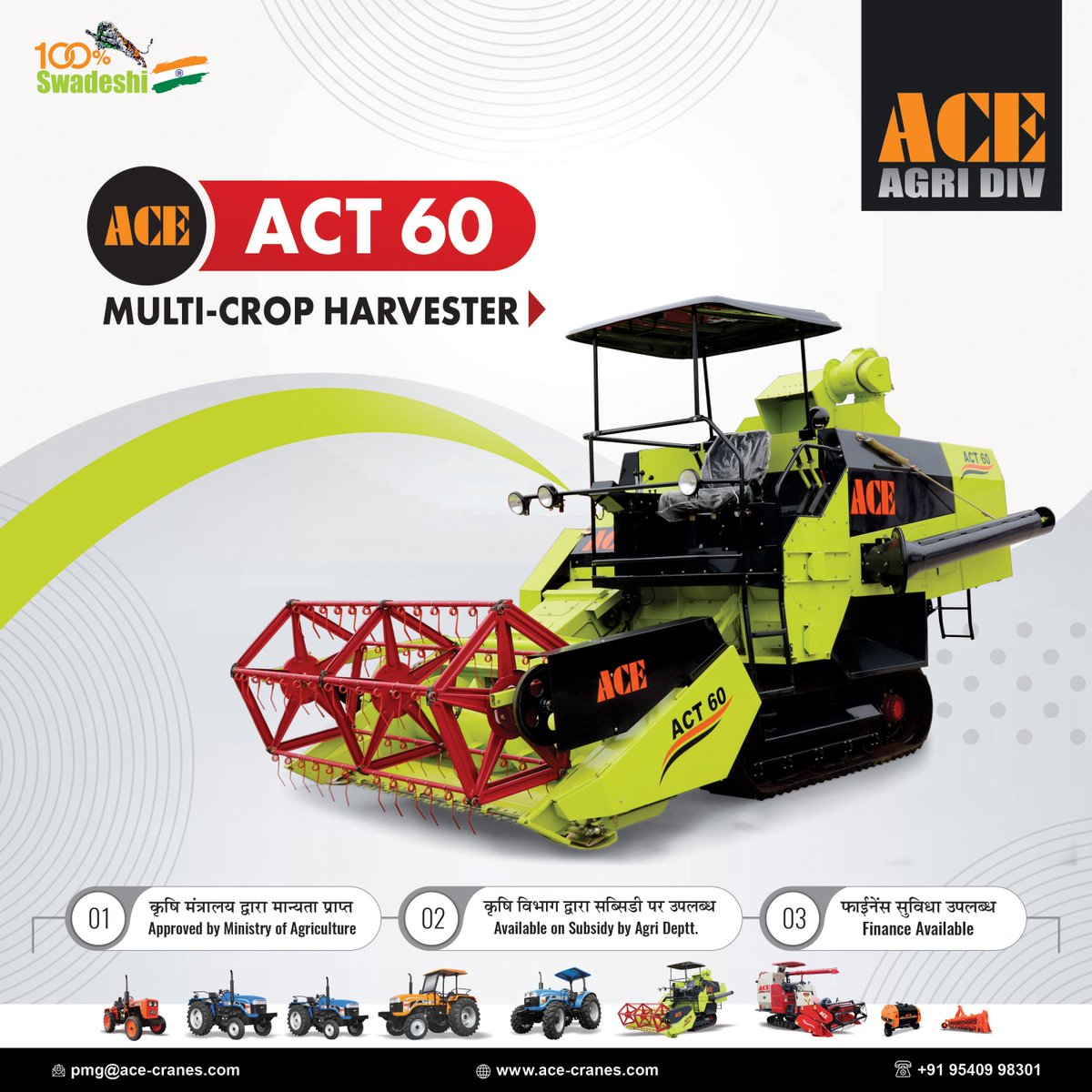 ACE ACT 60 - Multi-Crop Harvester

With modern features -
✅ Rubber Tracks
✅ Maximum Ground Clearance
✅ No crop loss
✅ Low 🛠 Maintenance Cost
✅ Warranty - 1 Year

#ACE #ACETractorsIndia #ACEACT60 #Harvester #MultiCropHarvester #AgriEquipment #CombineHarvester #ACEHarvester