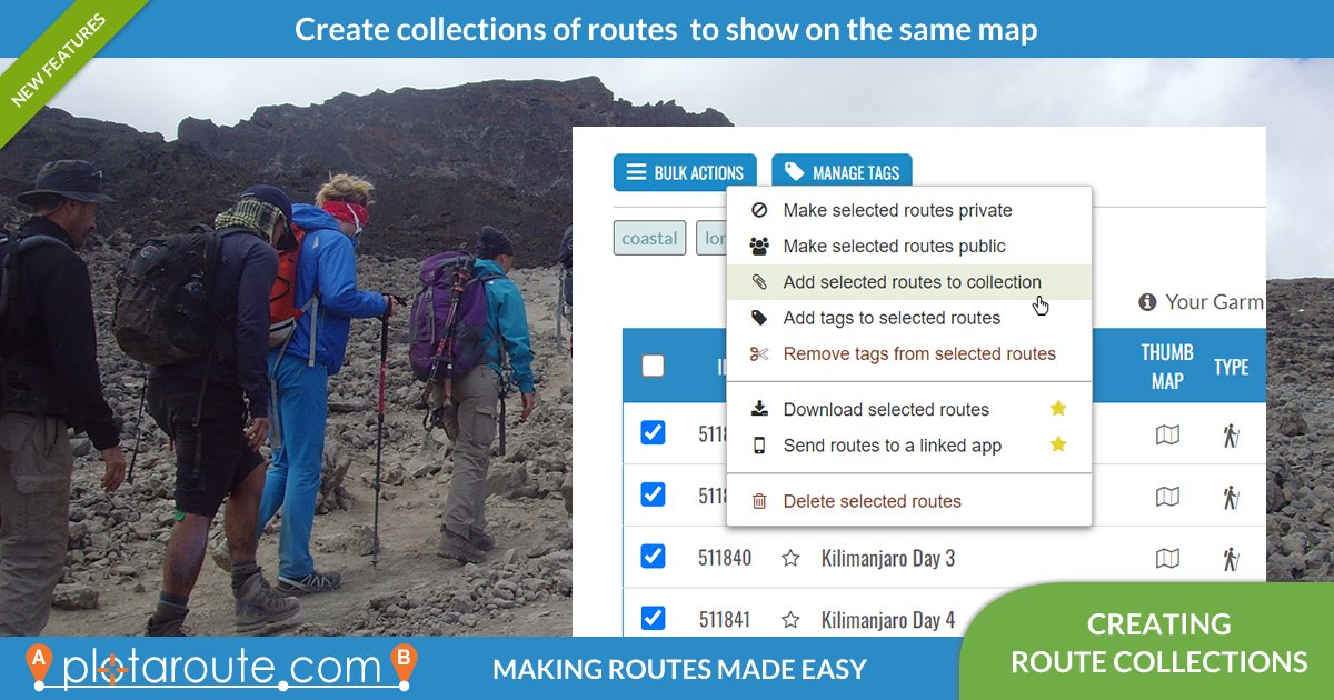 plotaroute's tweet image. It&apos;s now even easier to create collections of routes to display on the same map on @plotaroute. Popular uses include triathlons, multi-day rides or hikes, alternative trails and many more. 
See: plotaroute.com/news

#walking #running #cycling #routes

#MakingRoutesMadeEasy