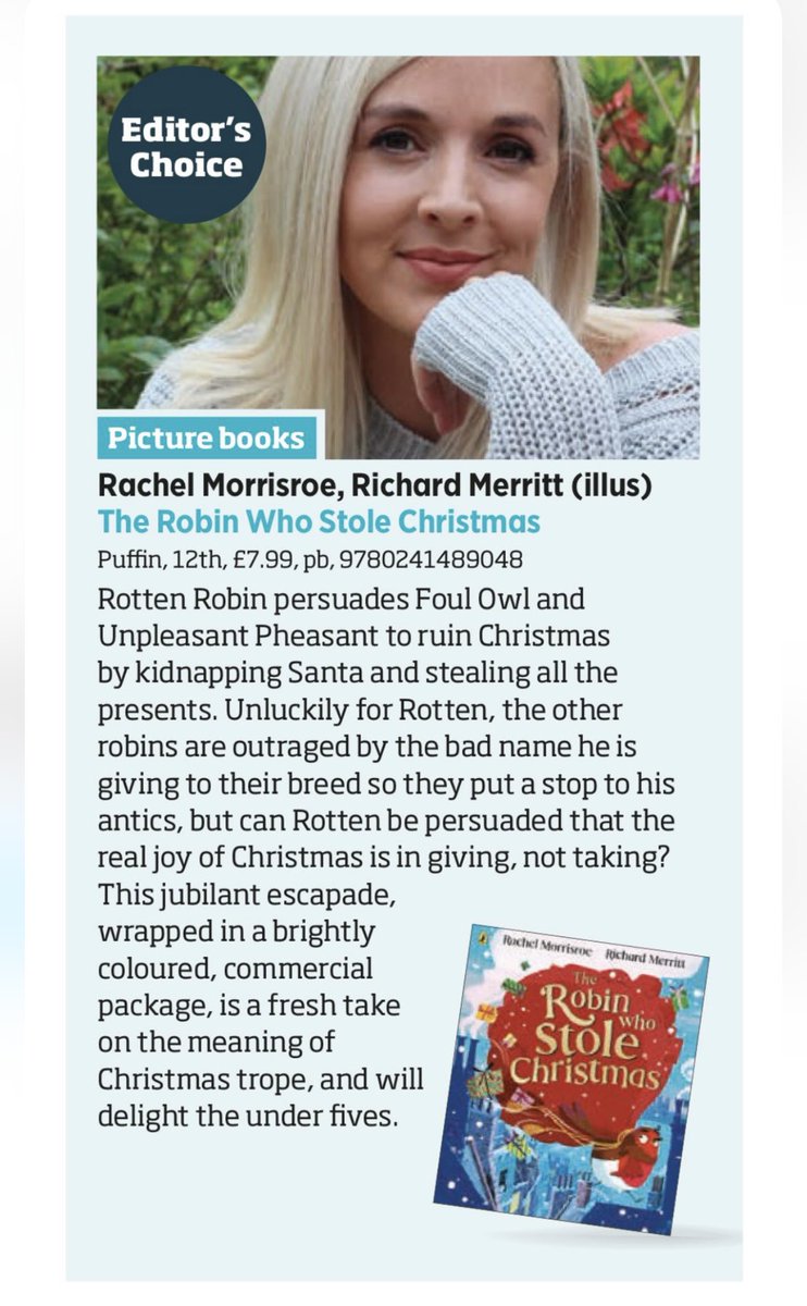 🎄WE ARE EDITOR’S CHOICE 🎄 in @thebookseller. Thank you @CharlotteLEyre 🥹 More soon, but let’s just say I am feeling very merry and bright about getting to work with @Richarddraws and @PuffinBooks on our Christmas story. Our Robin will be causing chaos in bookshops from Oct 23.