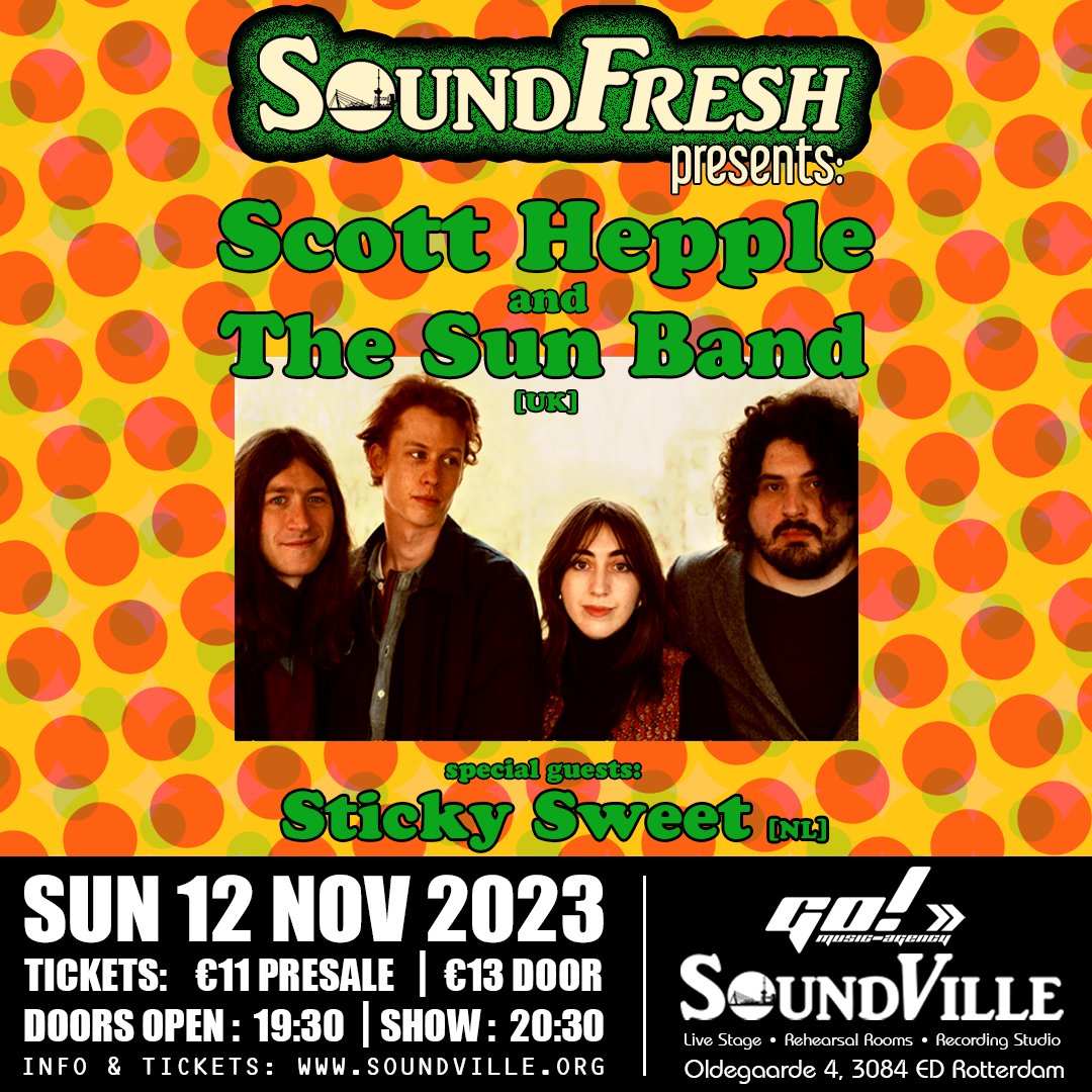 Sunday 12 November • Doors: 19:30 • Show: 20:30 • Presale: €11.00 • Door: €13.00
TICKETS: stsoservices.stager.nl/web/tickets/11…
For more info visit: soundville.org or fb.me/e/4ugBRmxEY